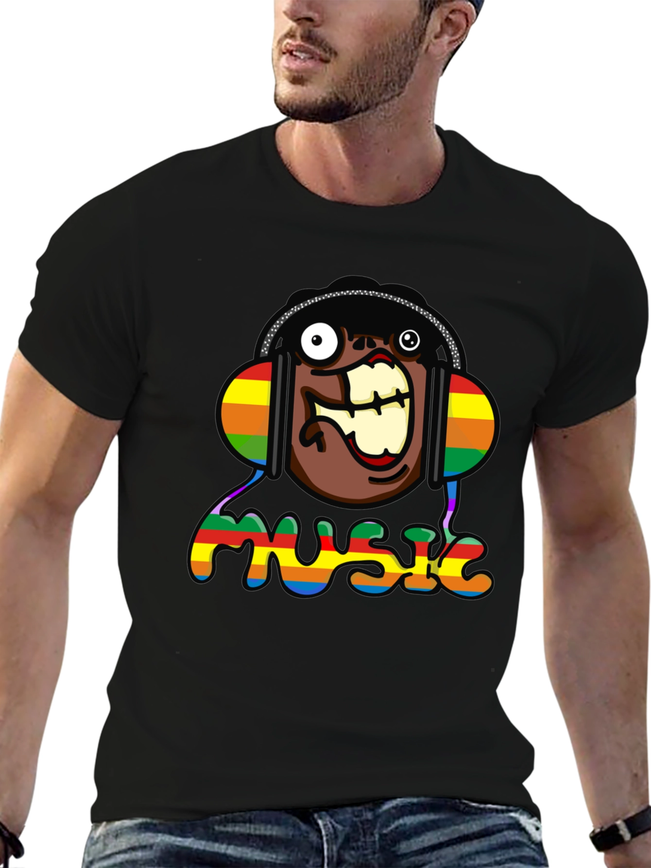 Music Lover Funny Cartoon Rainbow Graphic T-Shirt