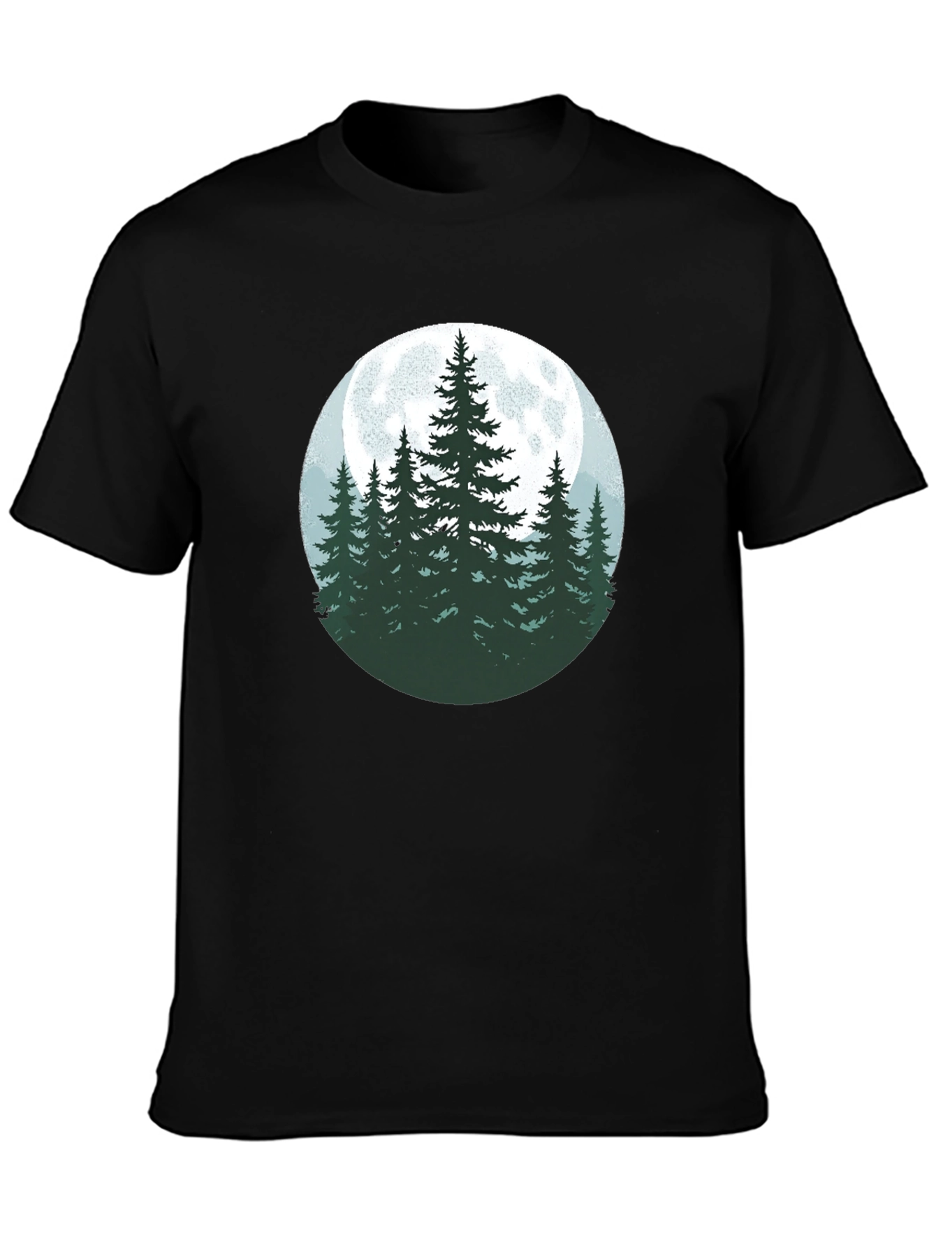 Nature Moon Pine Tree Graphic Tee - Black