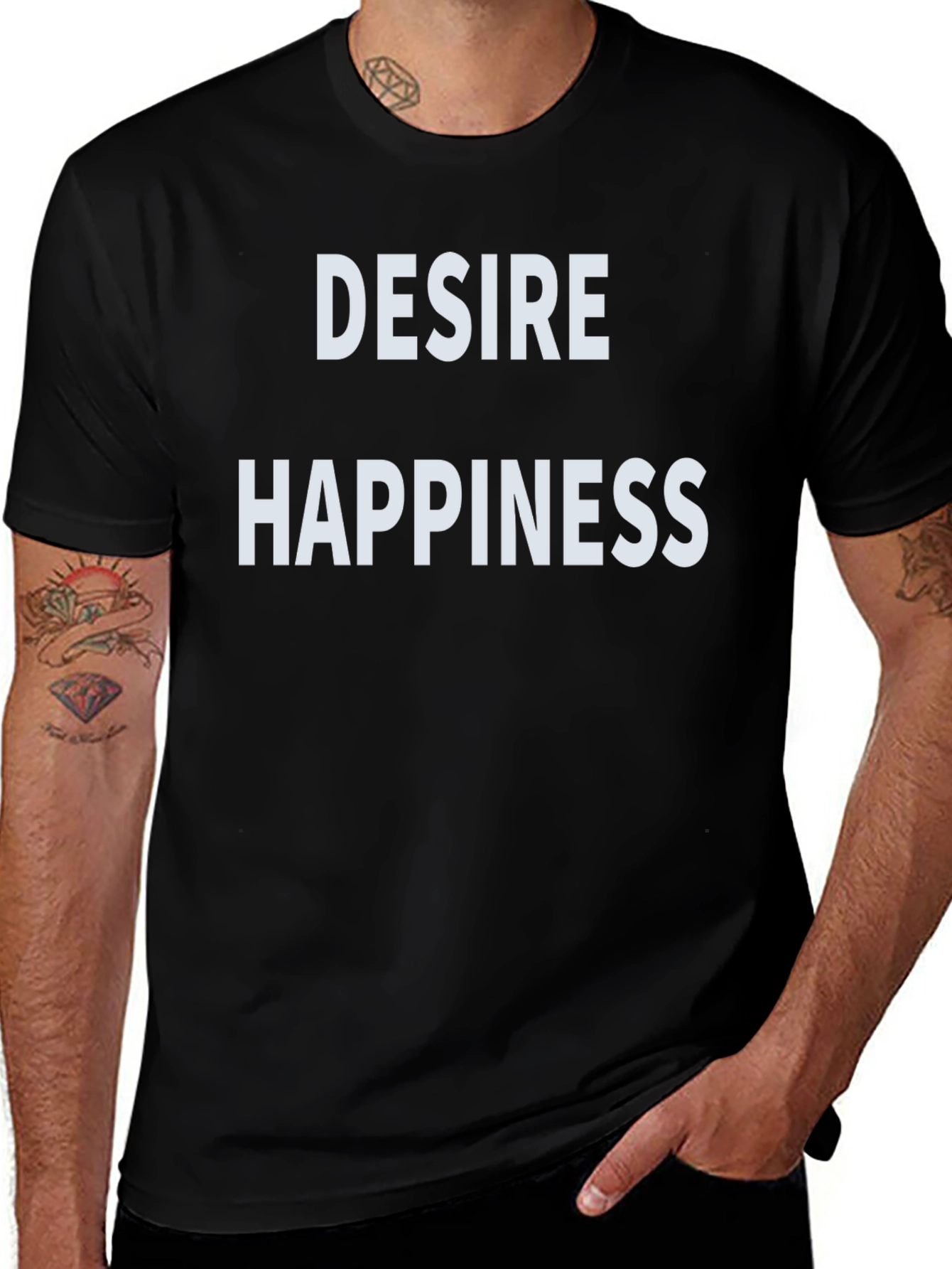 Desire Happiness Black T-Shirt - Stylish Slogan Tee