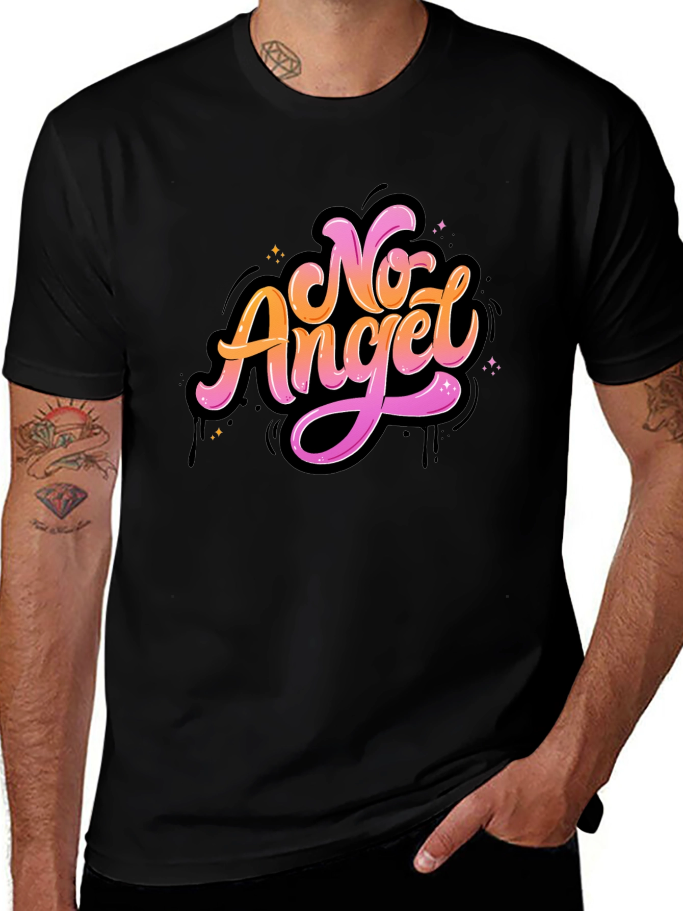 No Angel Graphic Tee - Stylish Black T-Shirt