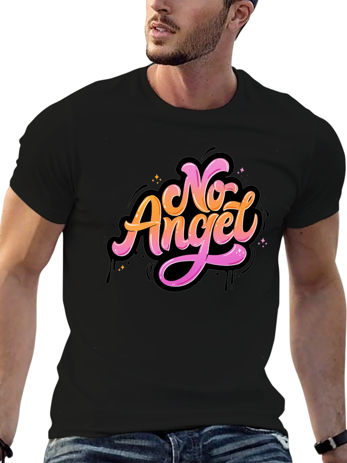 No Angel Graphic Tee - Stylish Black T-Shirt