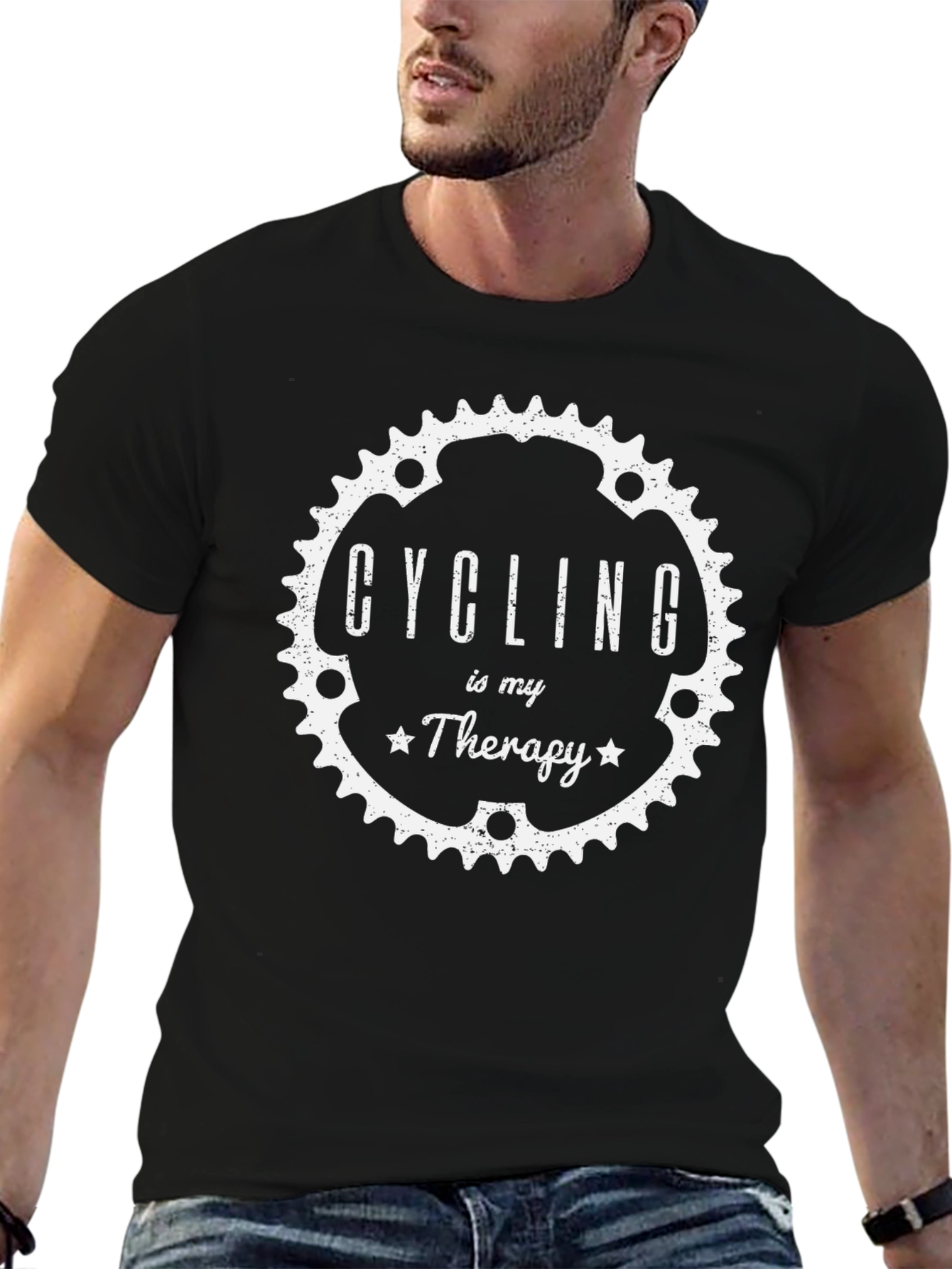 Cycling is My Therapy Black Graphic T-Shirt