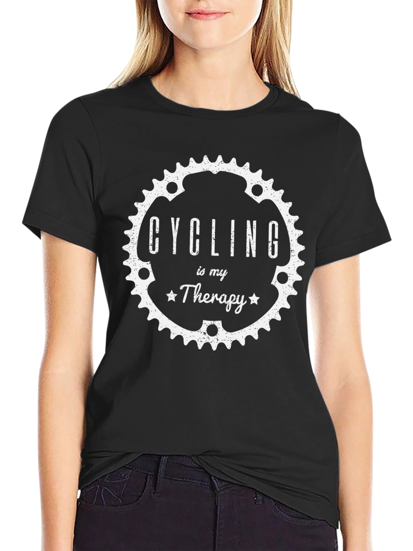 Cycling is My Therapy Black Graphic T-Shirt