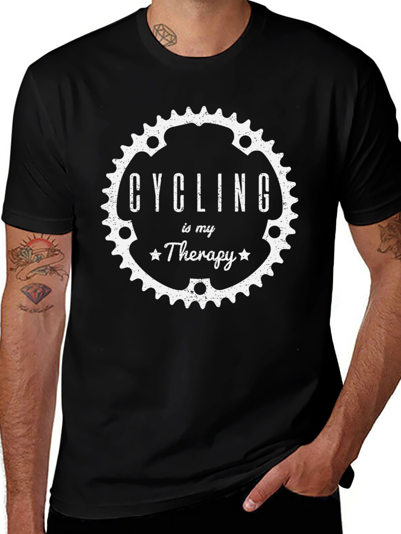 Cycling is My Therapy Black Graphic T-Shirt