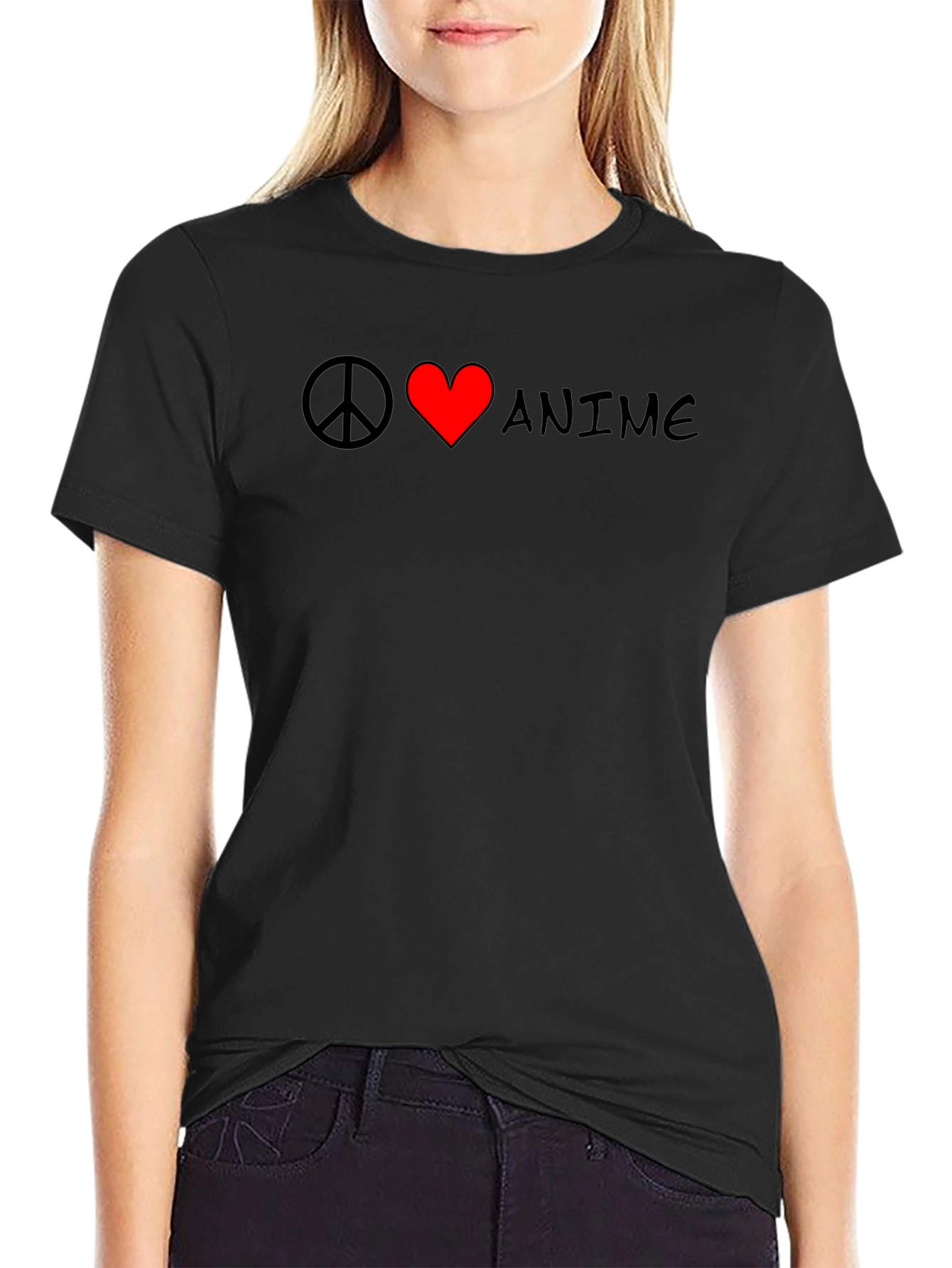 Peace Love Anime Black T-Shirt