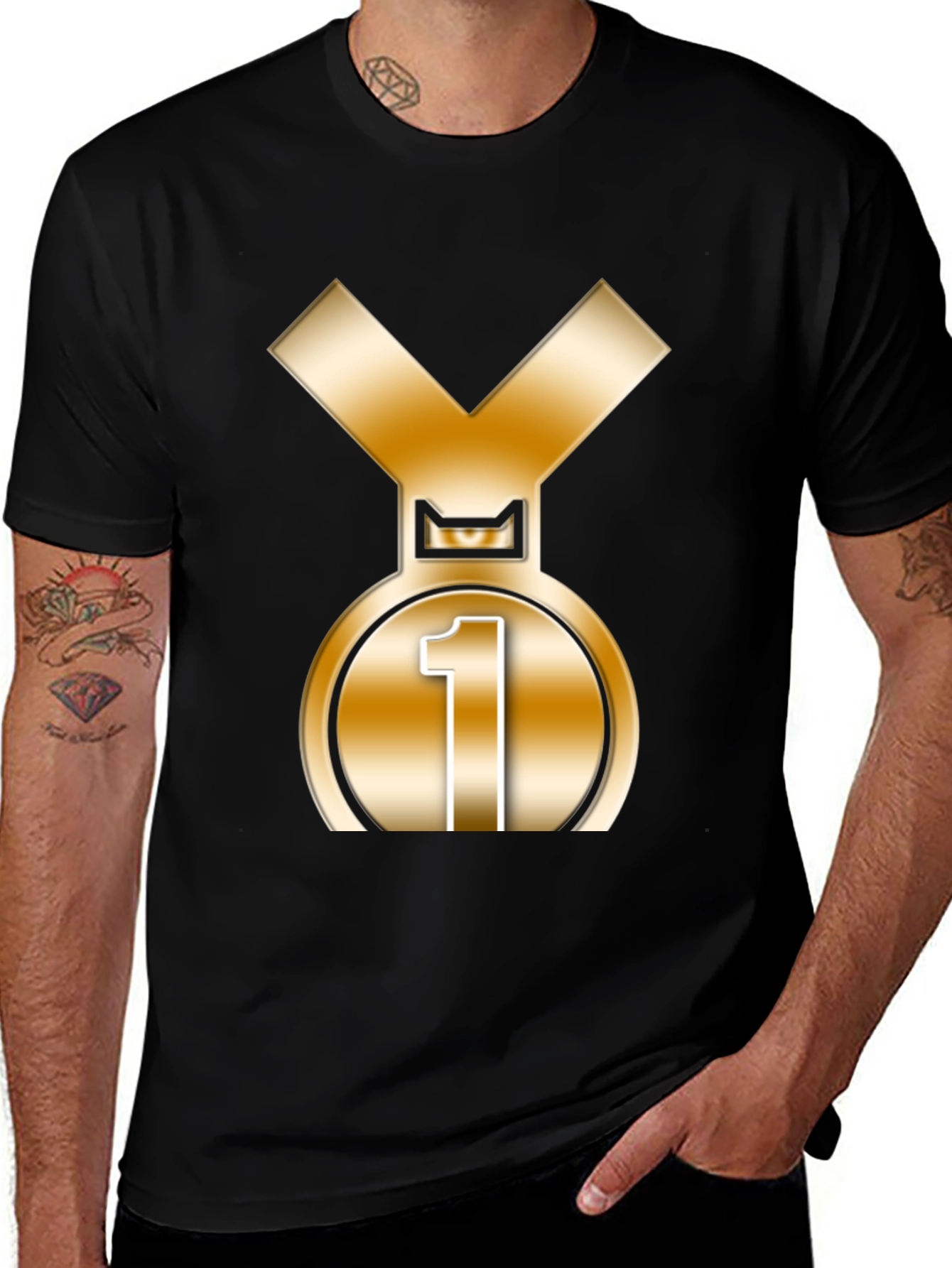 Champion Black T-Shirt with Gold Medal Graphic