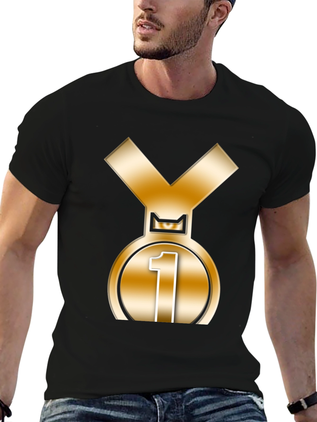 Champion Black T-Shirt with Gold Medal Graphic