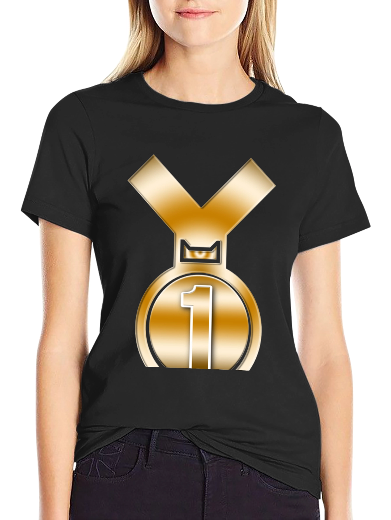 Champion Black T-Shirt with Gold Medal Graphic