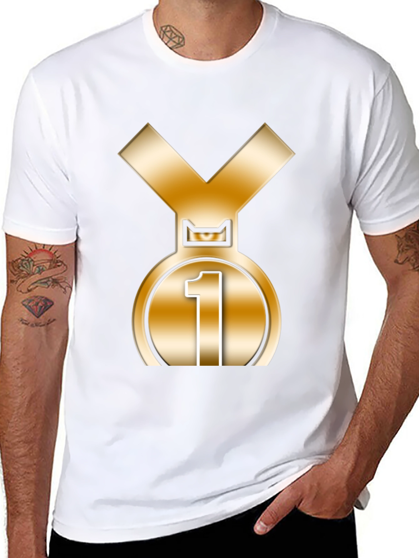 Champion Black T-Shirt with Gold Medal Graphic