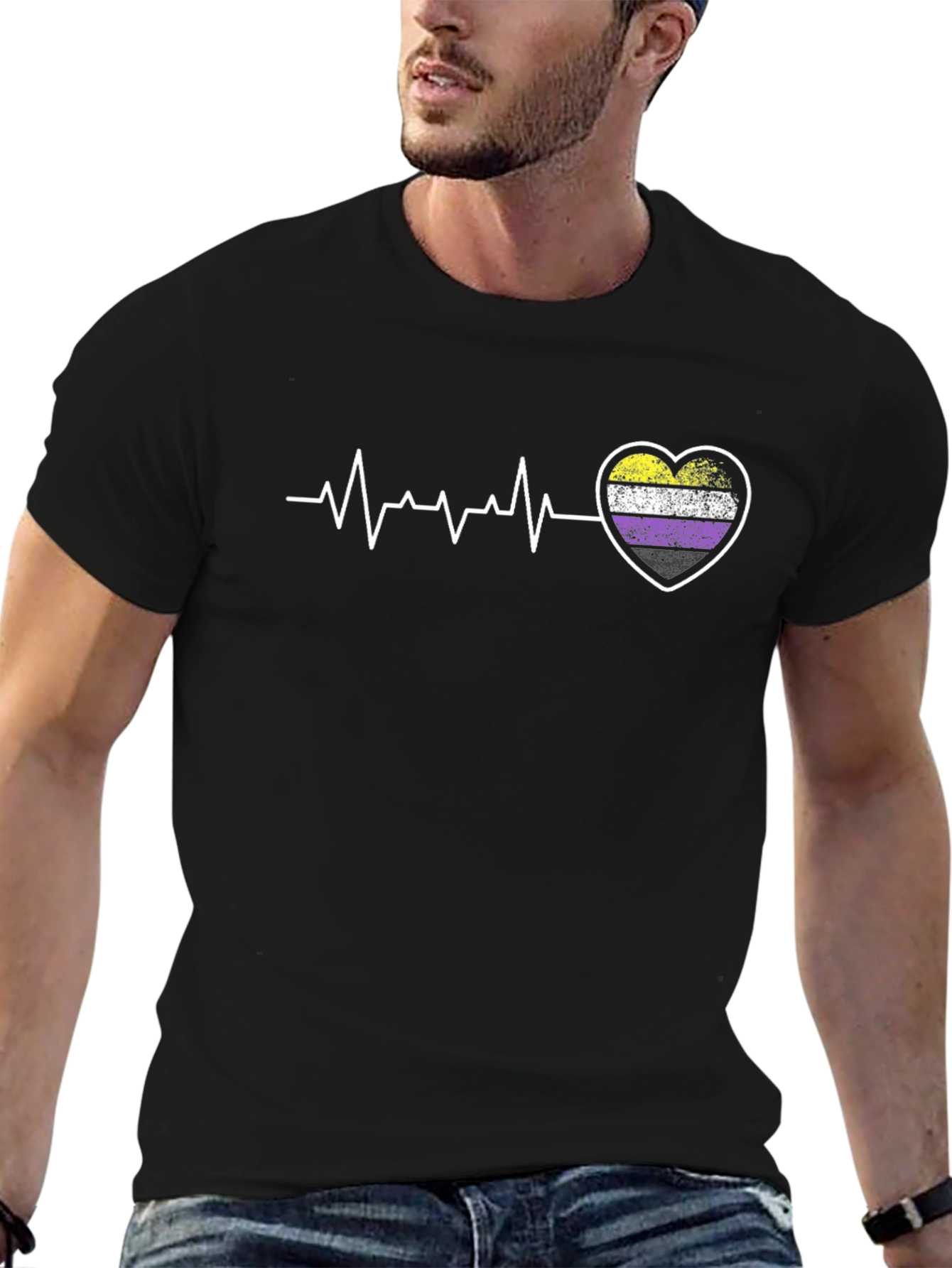 Nonbinary Pride Heartbeat T-Shirt