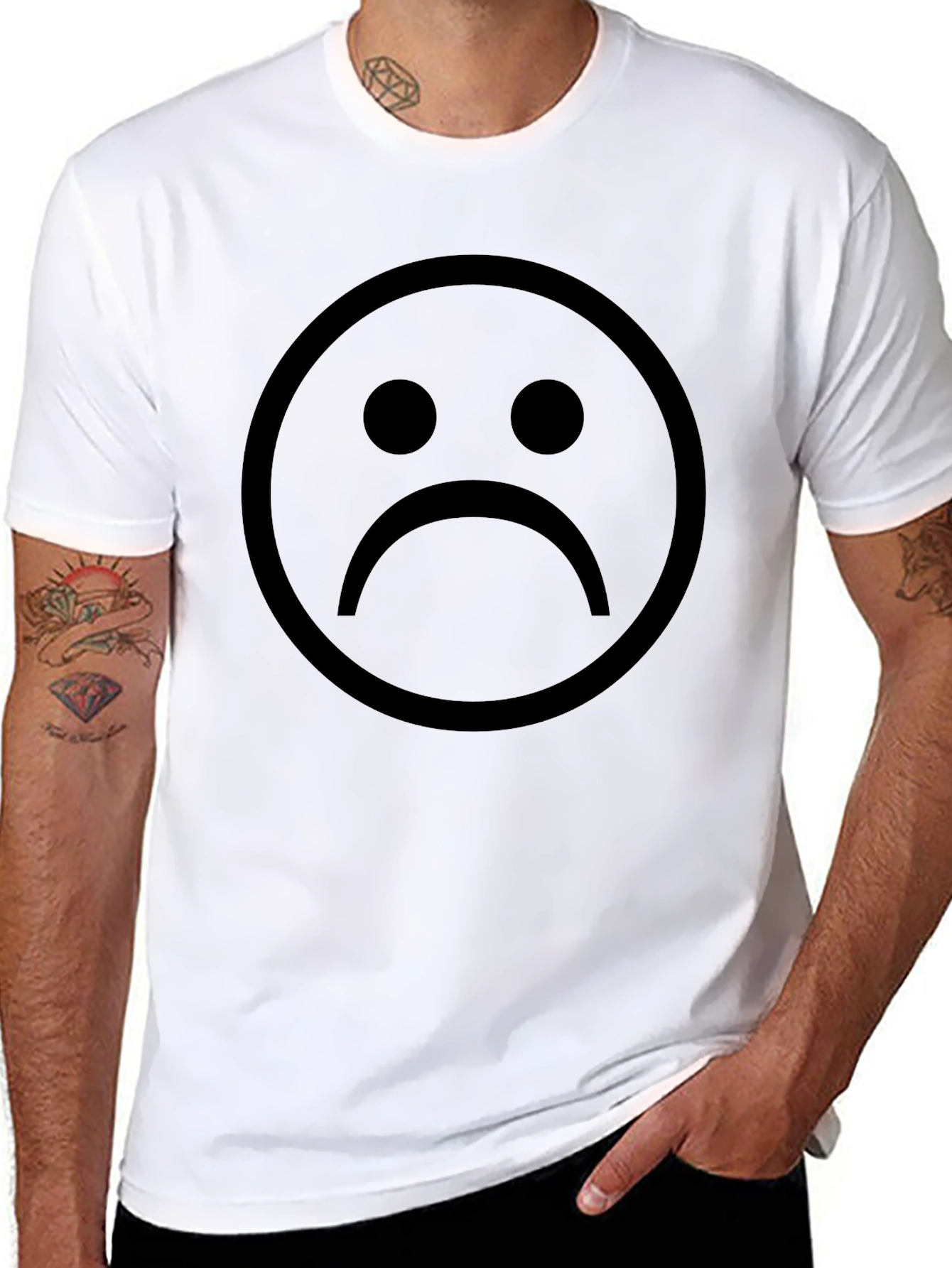 Sad Face Graphic Tee - Black Cotton Comfort