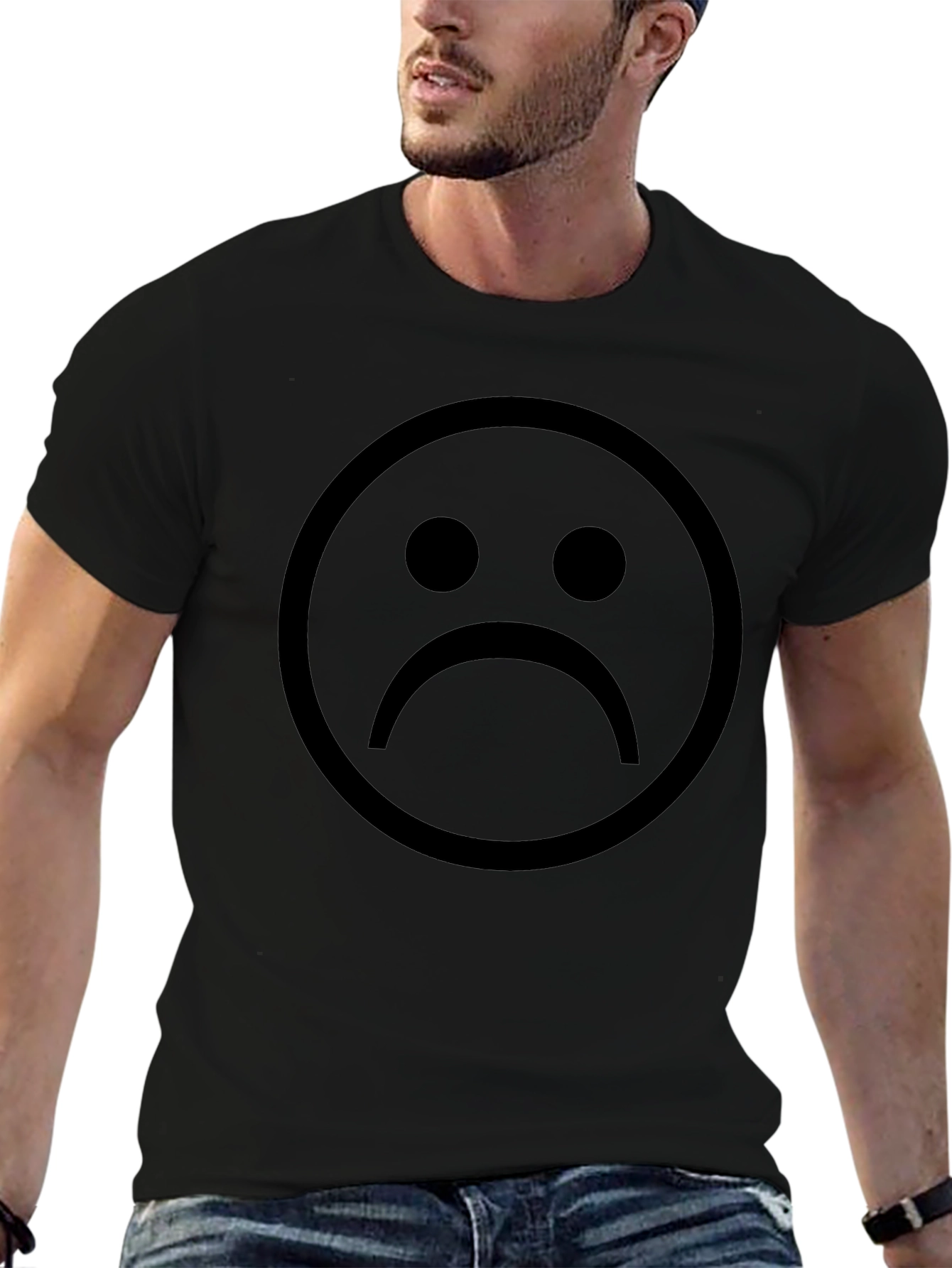 Sad Face Graphic Tee - Black Cotton Comfort
