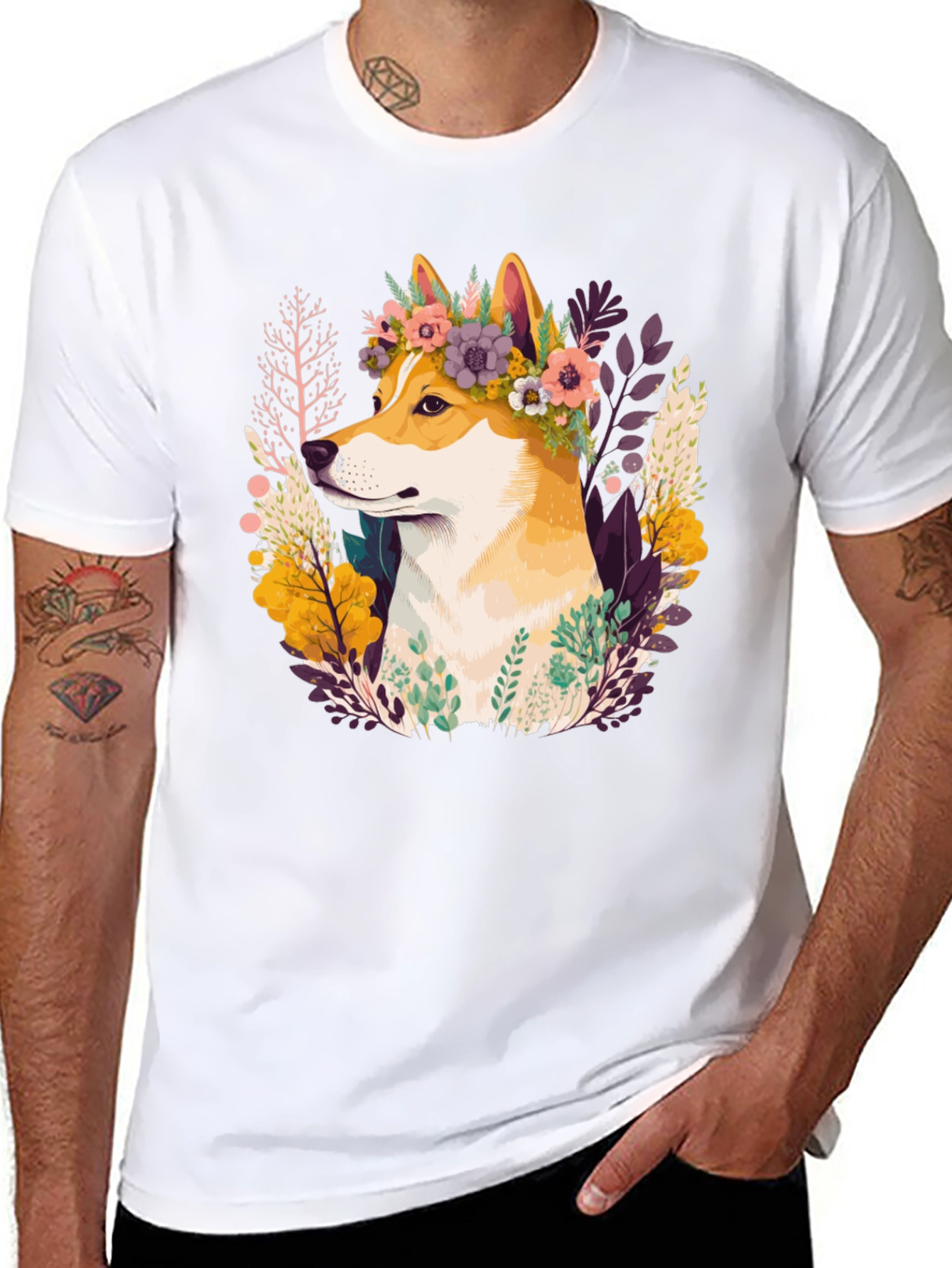 Shiba Inu Flower Crown Graphic Tee
