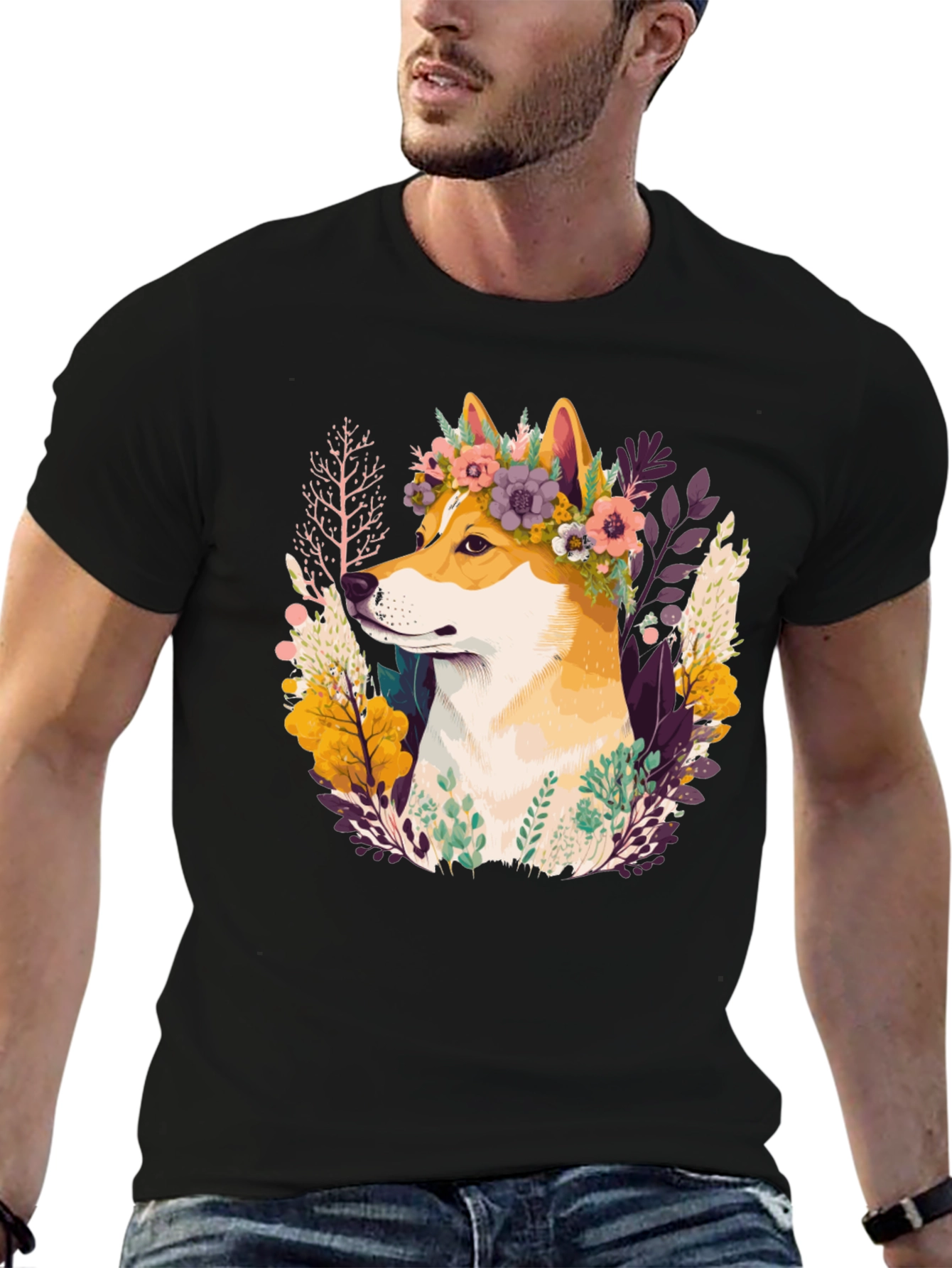 Shiba Inu Flower Crown Graphic Tee