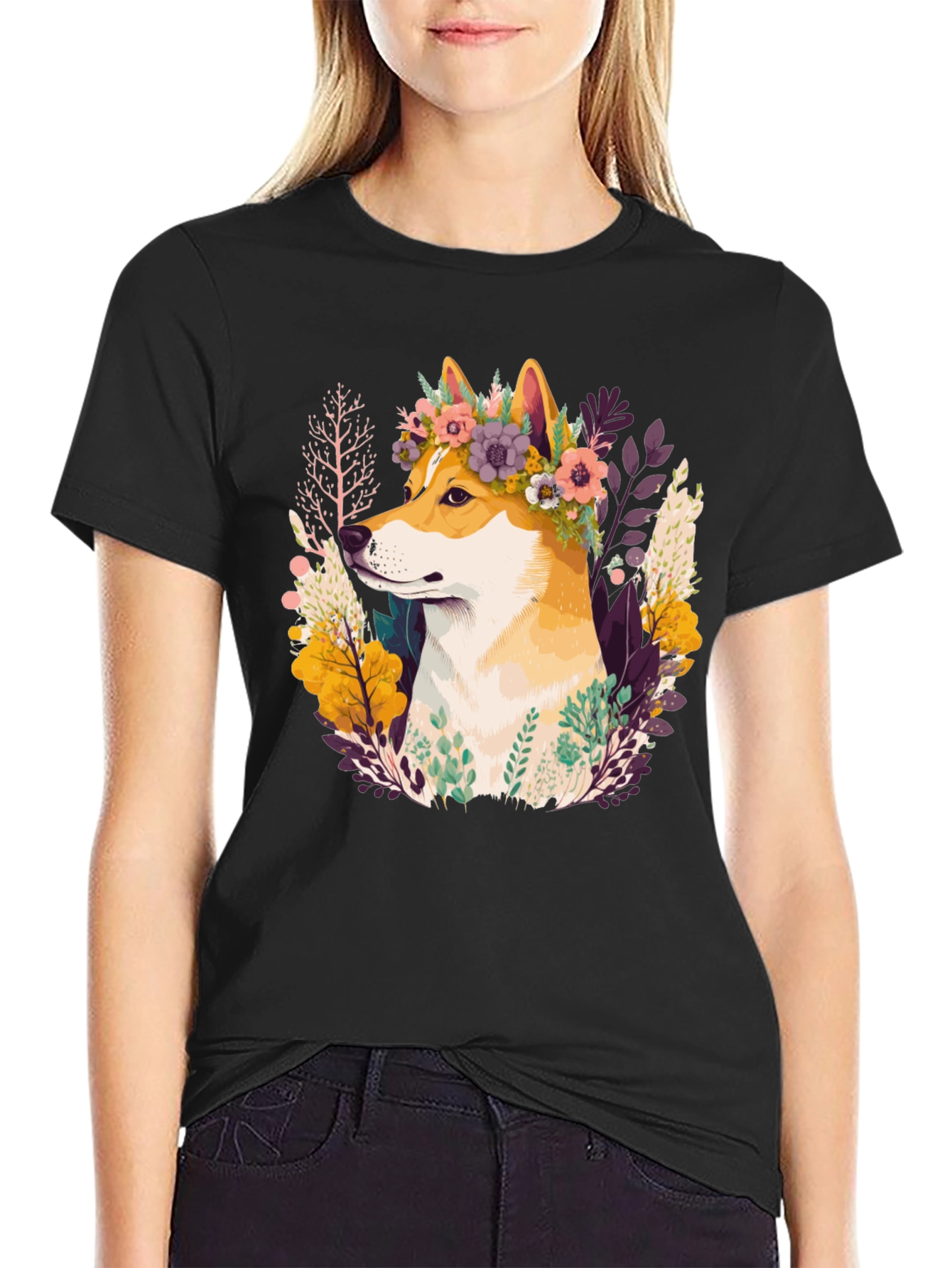 Shiba Inu Flower Crown Graphic Tee