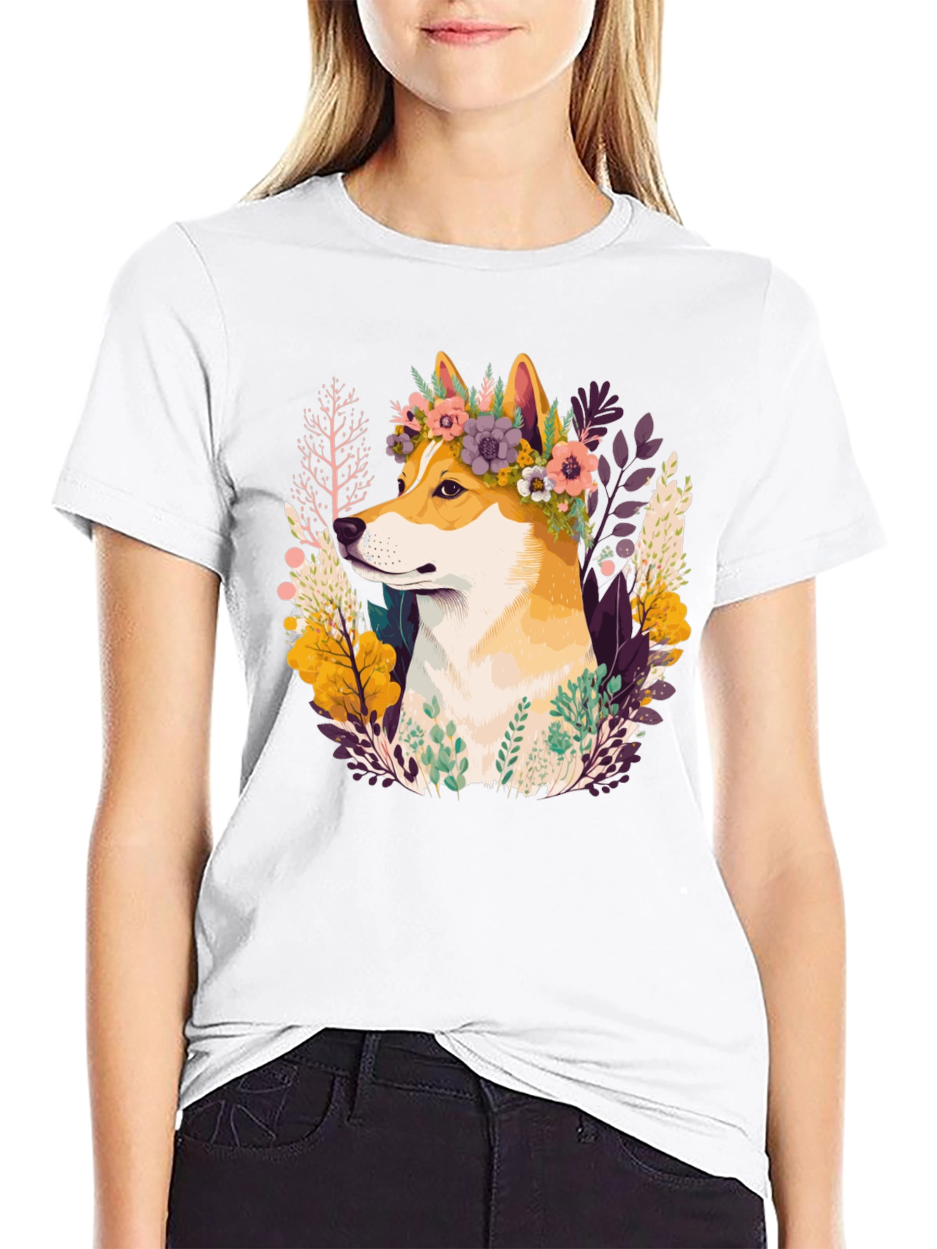 Shiba Inu Flower Crown Graphic Tee