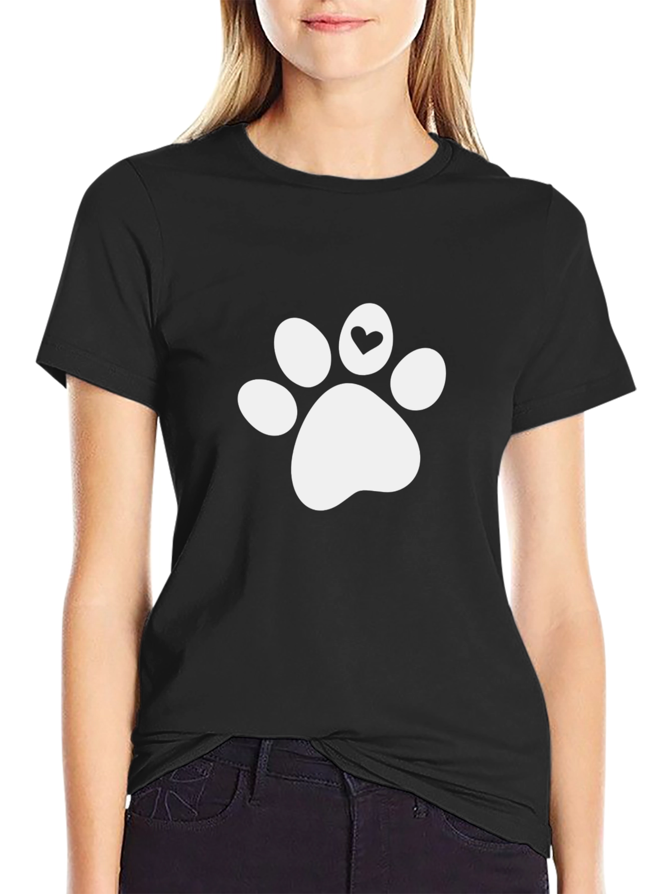 Cute Pet Paw Print Tee - Black