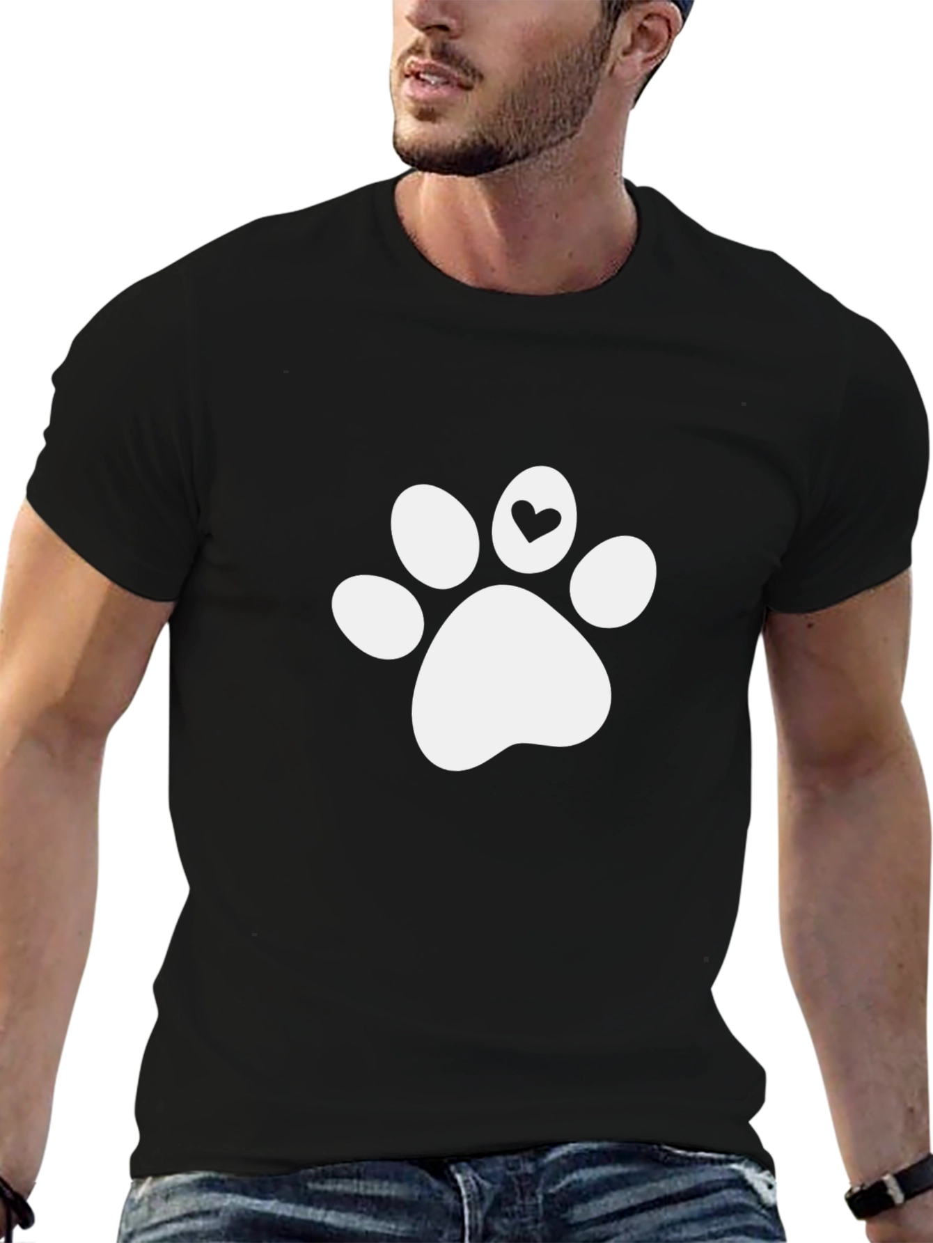 Cute Pet Paw Print Tee - Black