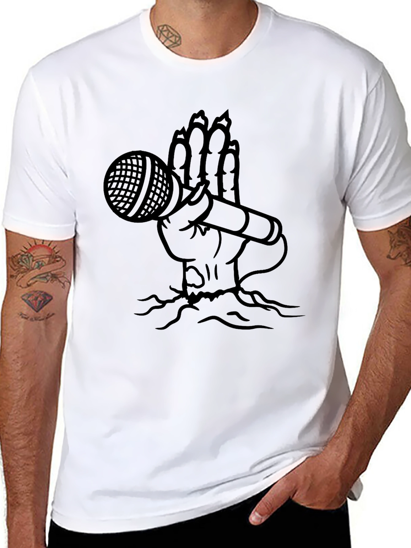 Hand Holding Mic Graphic T-Shirt - Black