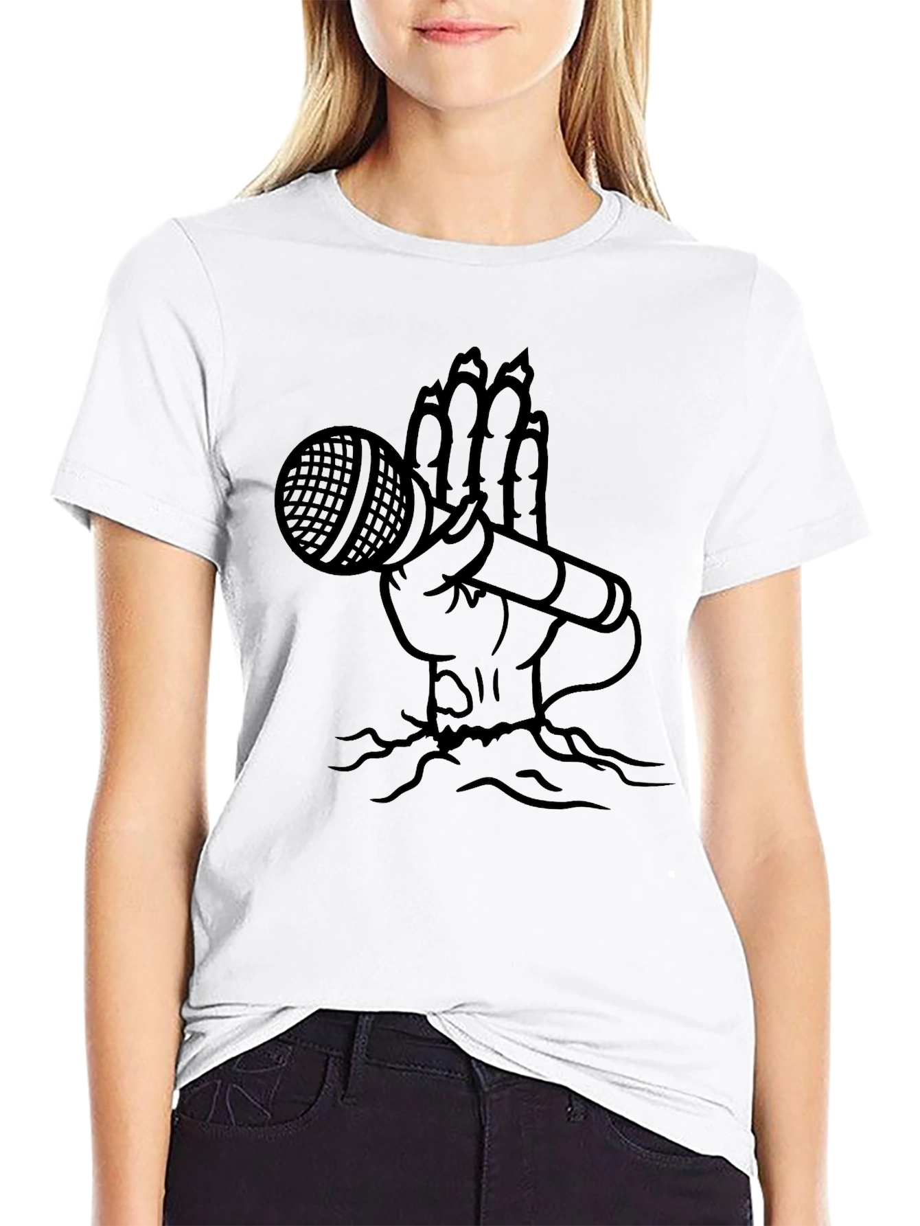 Hand Holding Mic Graphic T-Shirt - Black