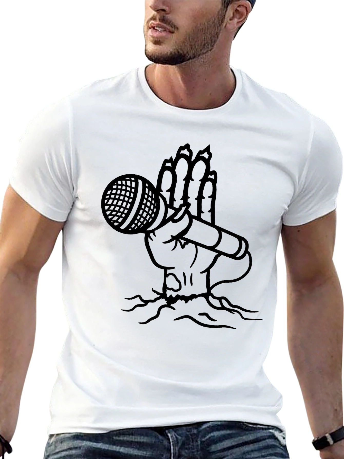 Hand Holding Mic Graphic T-Shirt - Black