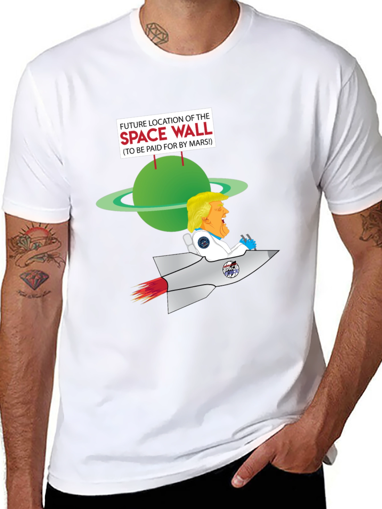 Future Space Wall T-Shirt: Trump Rocket to Mars
