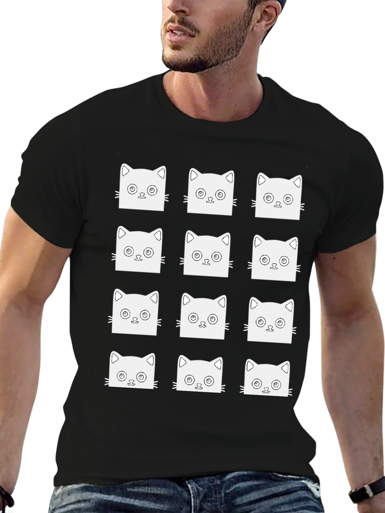Cool Cat Faces T-Shirt Unique Graphic Tee
