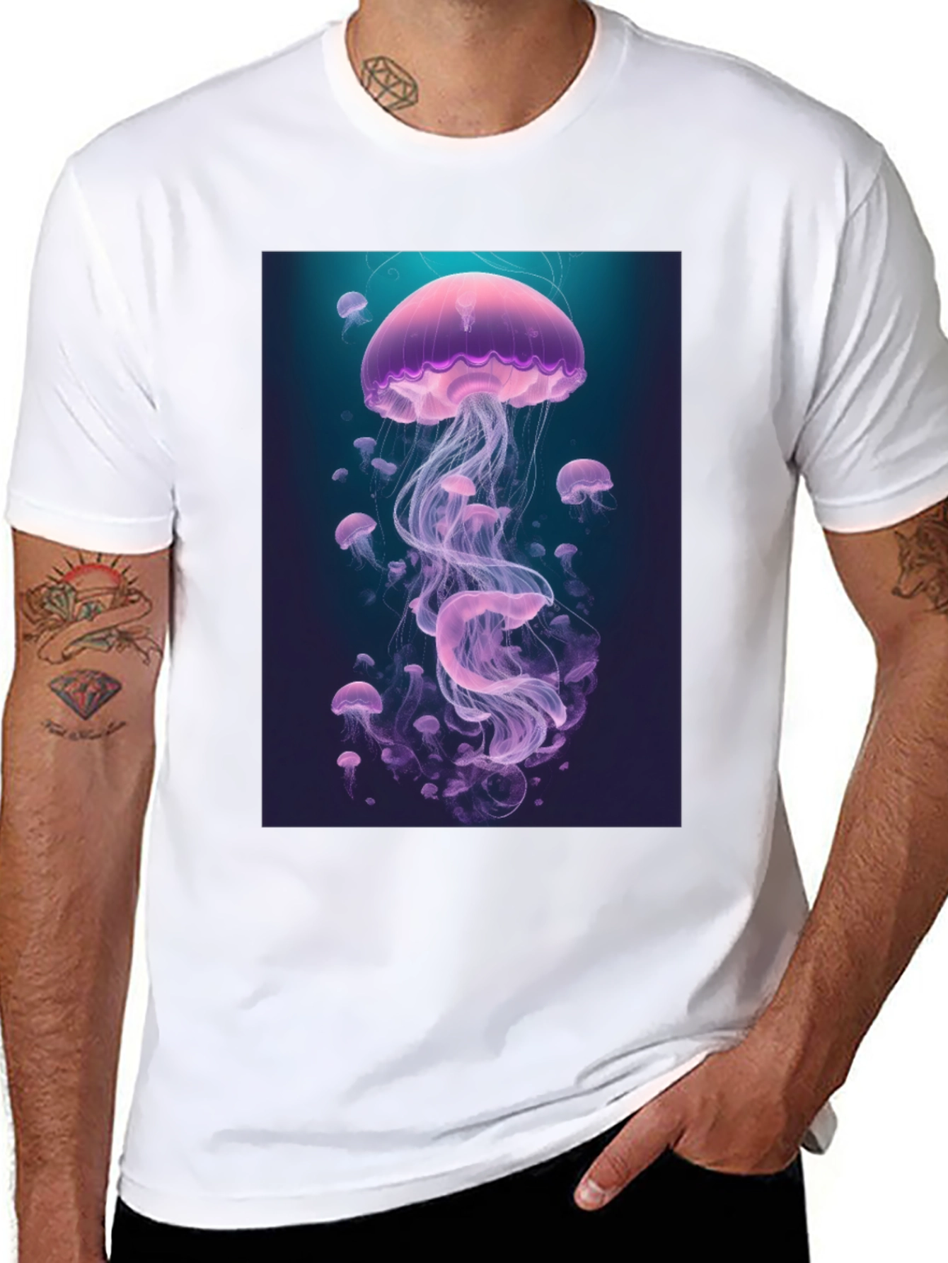 Jellyfish Graphic Print Crew Neck T-Shirt