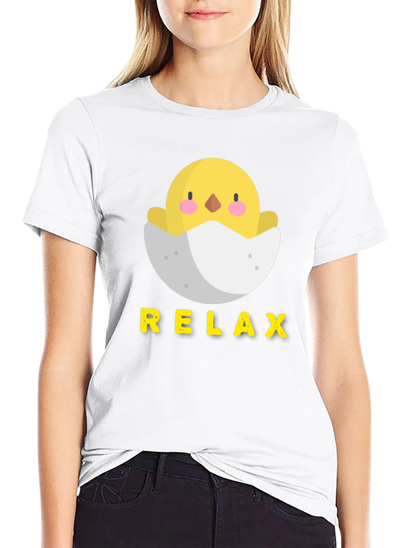 Relax Chick in Egg Black T-Shirt