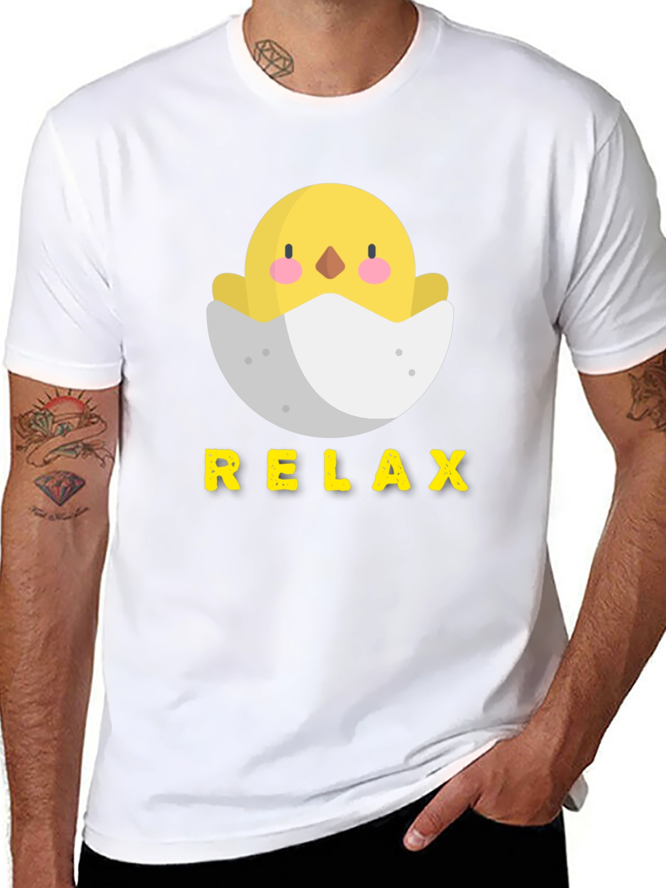 Relax Chick in Egg Black T-Shirt