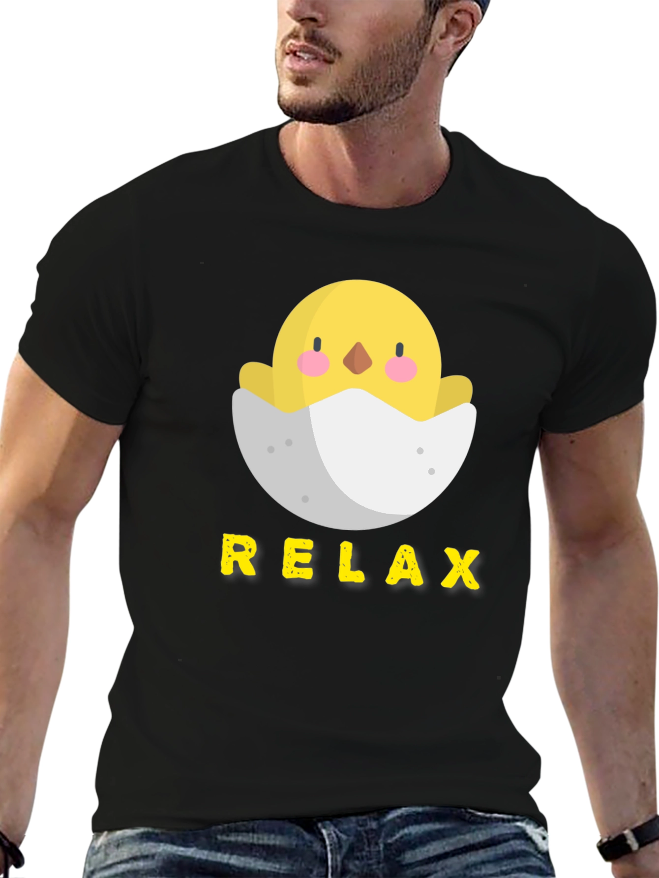 Relax Chick in Egg Black T-Shirt