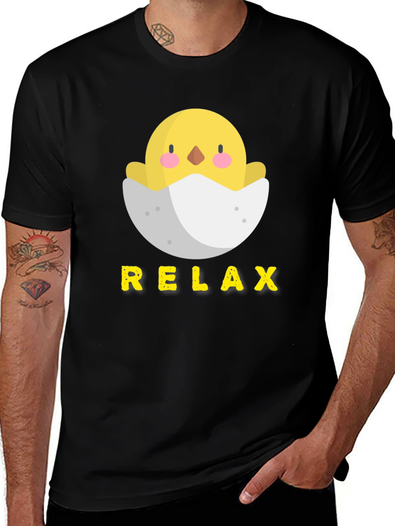 Relax Chick in Egg Black T-Shirt