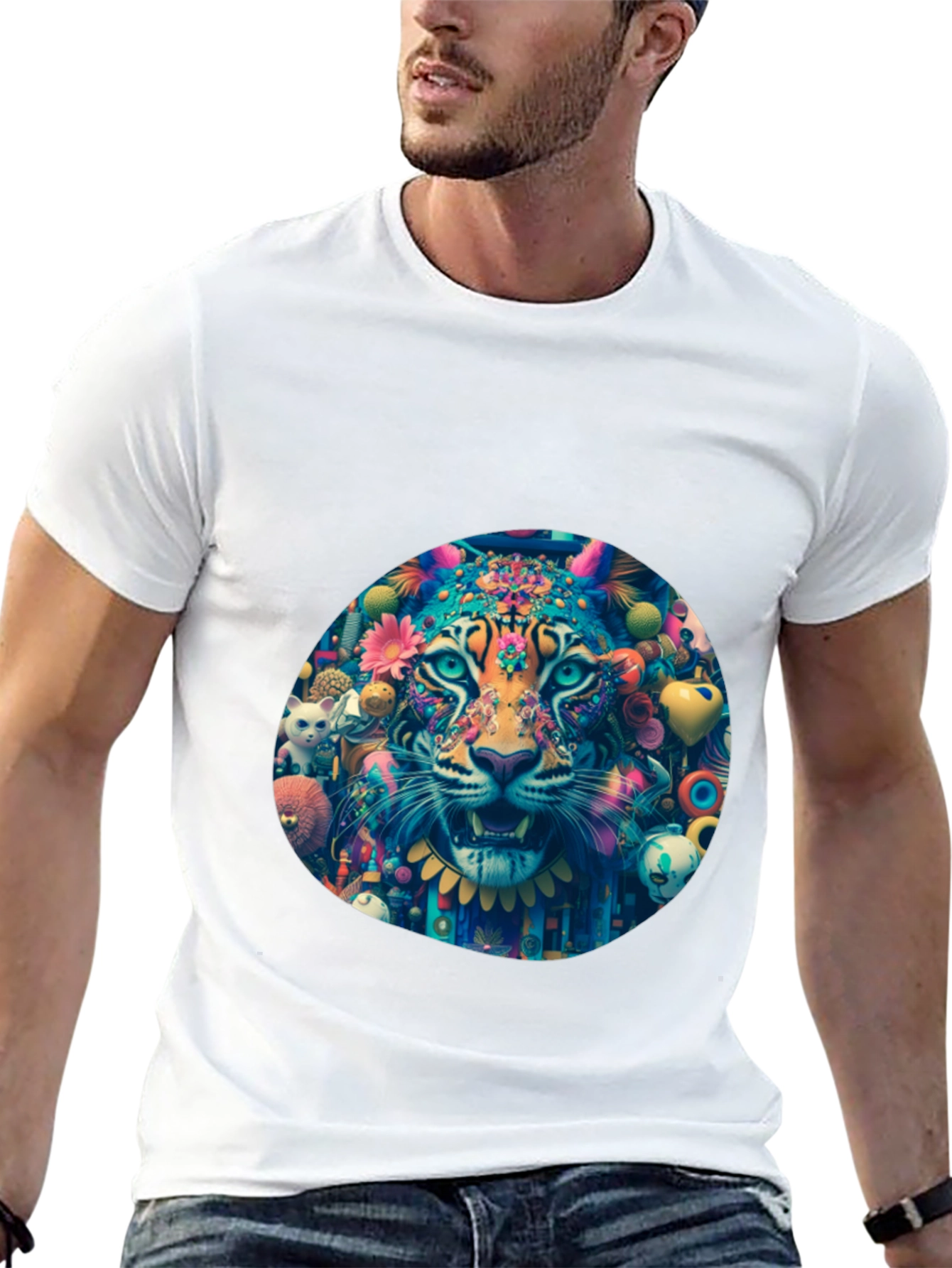 Psychedelic Tiger Graphic Tee - Artistic Design
