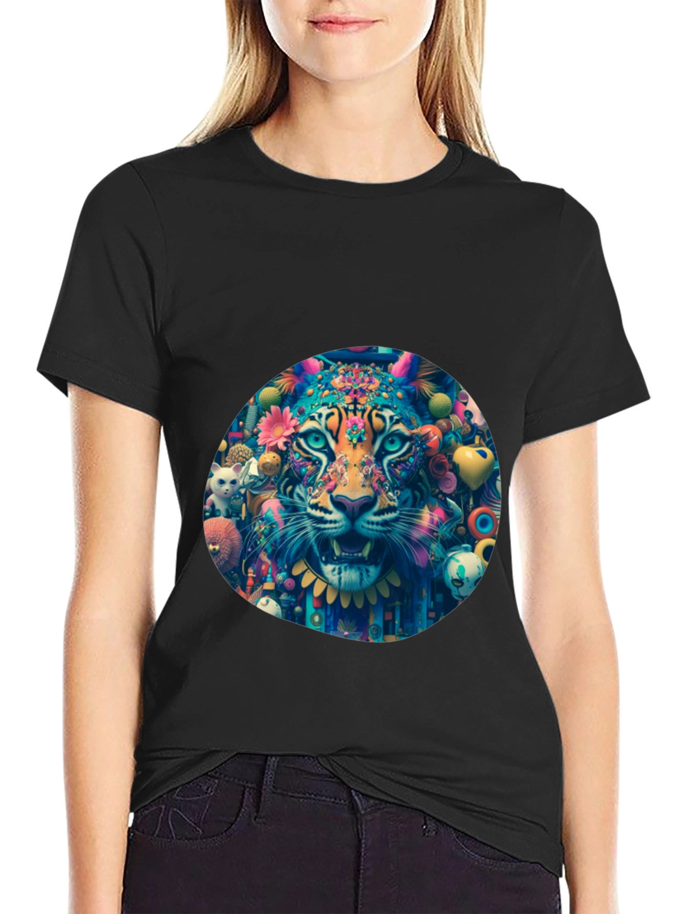 Psychedelic Tiger Graphic Tee - Artistic Design