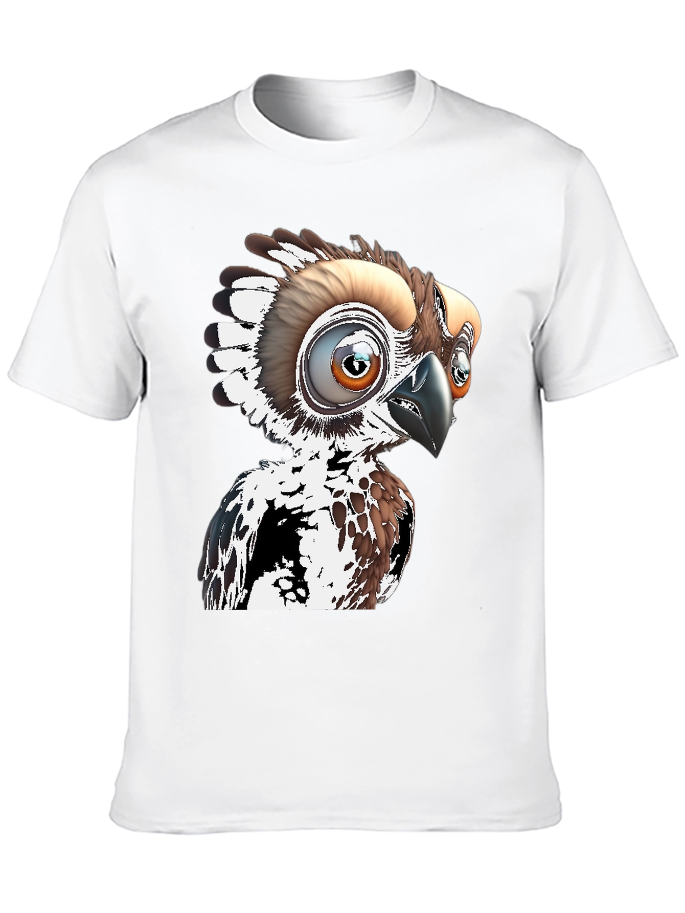 Cartoon Bird Graphic Tee - Black Cotton T-Shirt