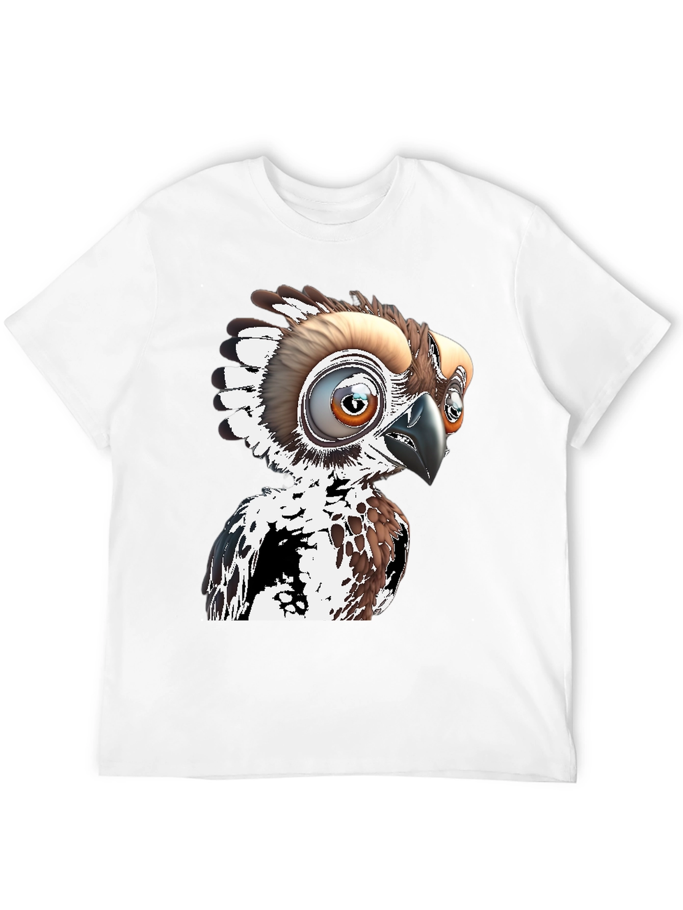 Cartoon Bird Graphic Tee - Black Cotton T-Shirt