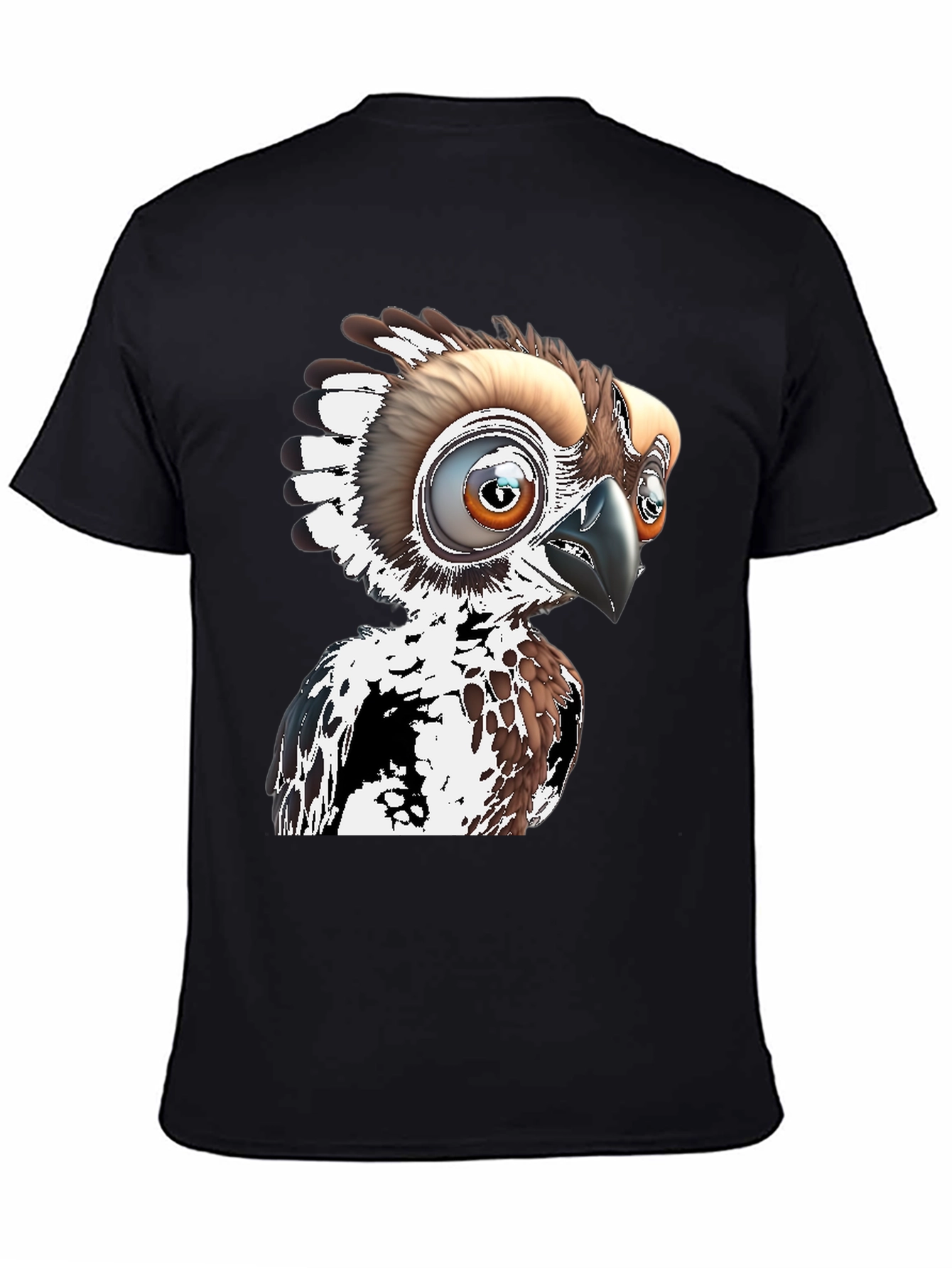 Cartoon Bird Graphic Tee - Black Cotton T-Shirt