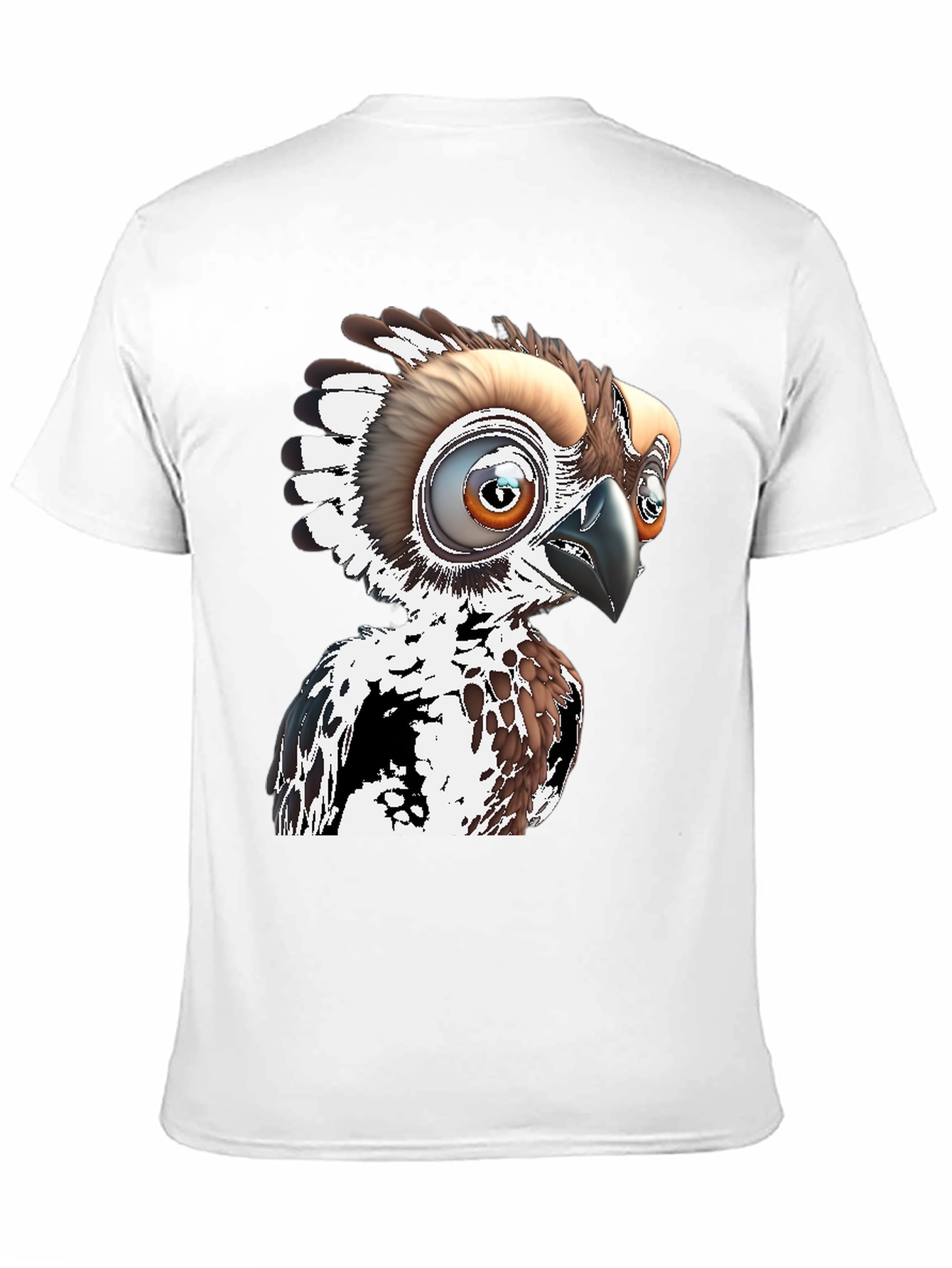 Cartoon Bird Graphic Tee - Black Cotton T-Shirt