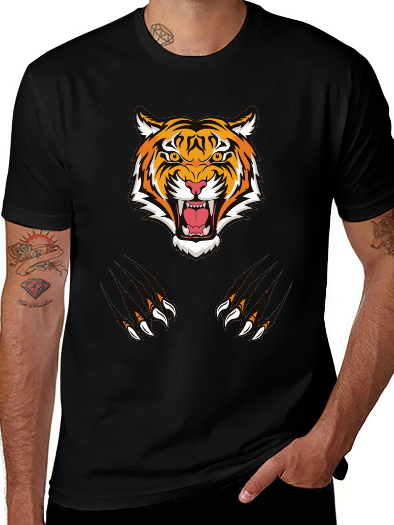 Tiger Graphic Tee - Black Cotton Comfort