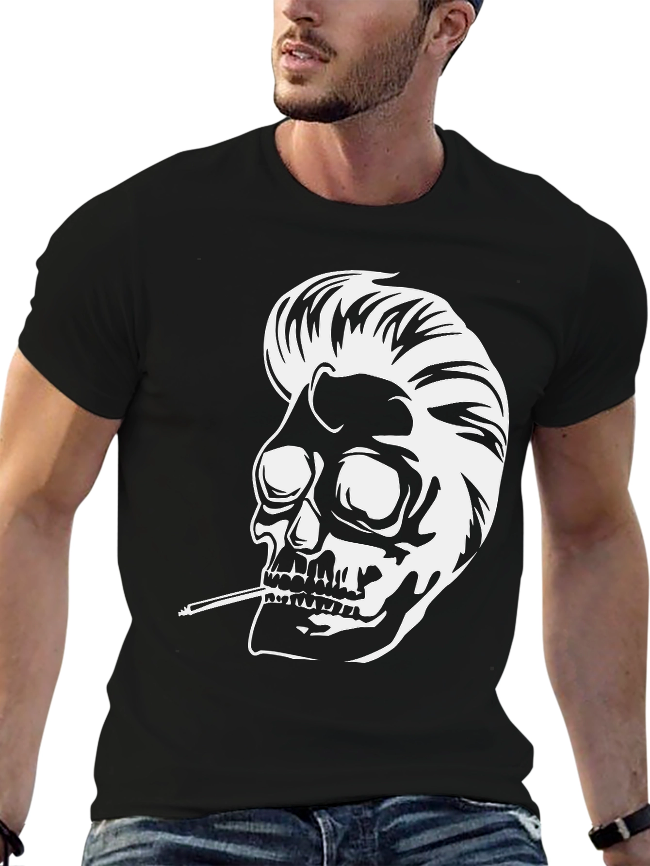 Skull with Pompadour T-Shirt - Rockabilly Style