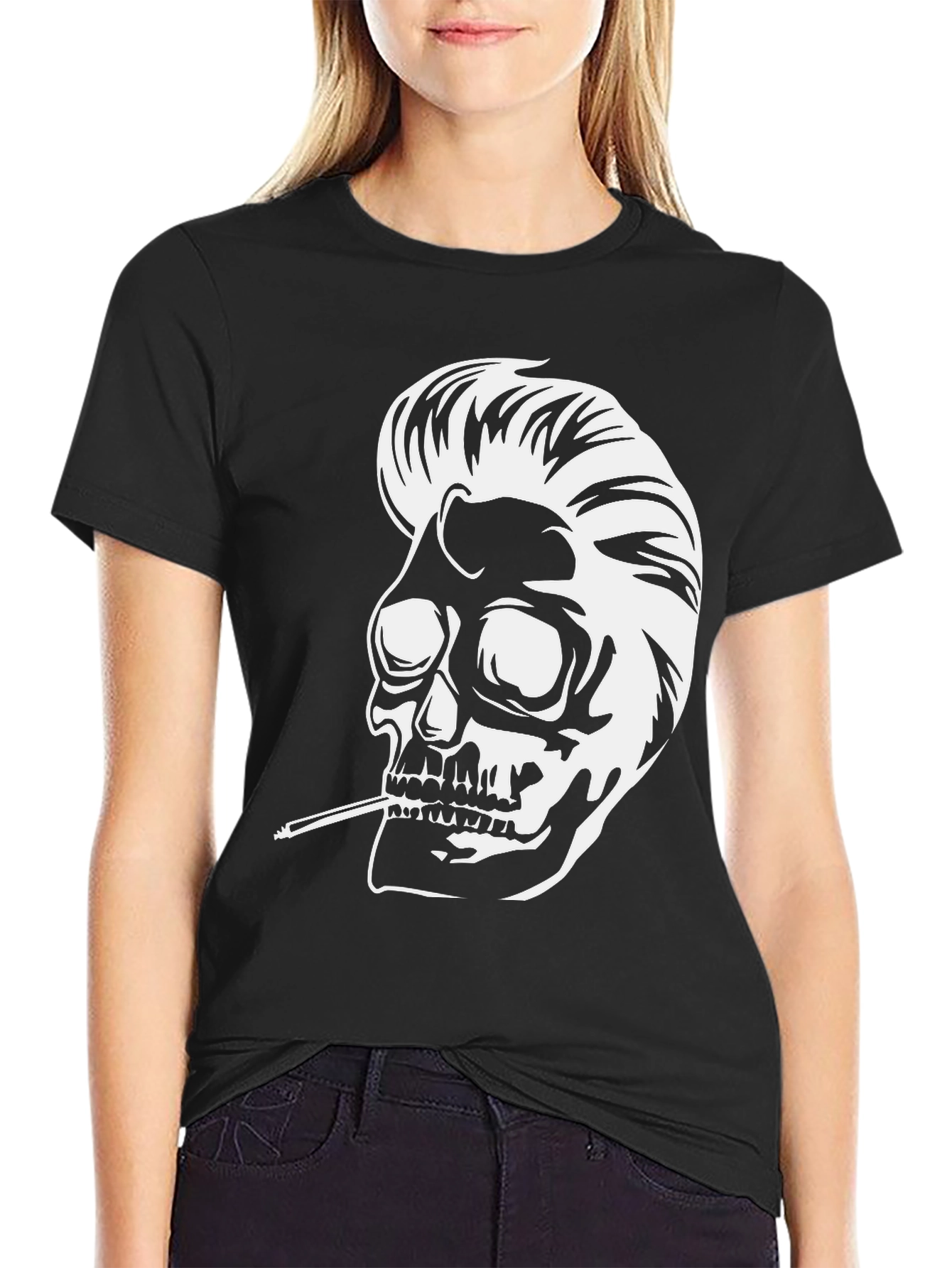 Skull with Pompadour T-Shirt - Rockabilly Style