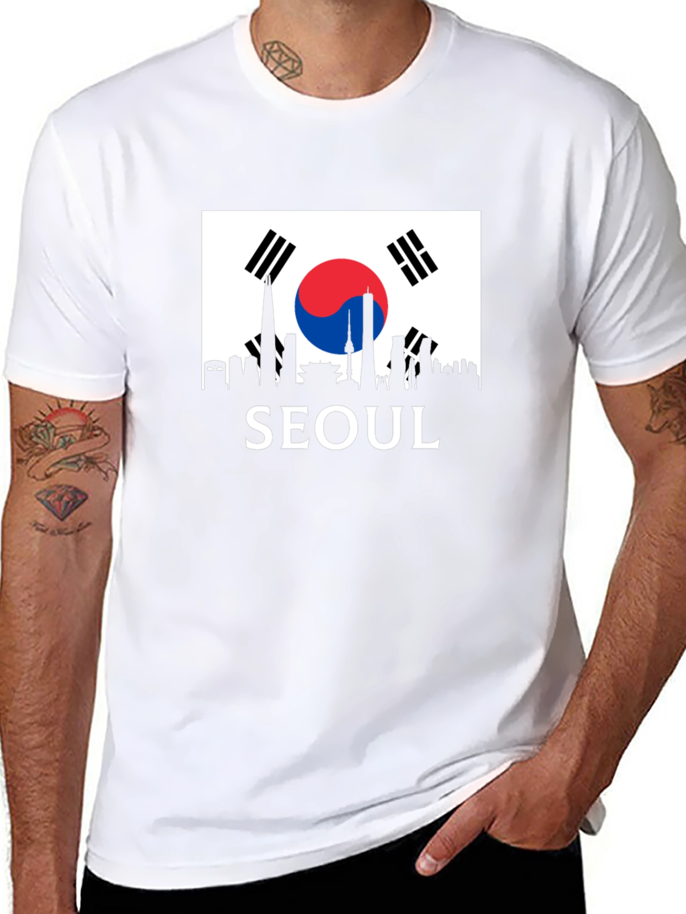 Seoul Skyline T-Shirt - Korea Flag Design
