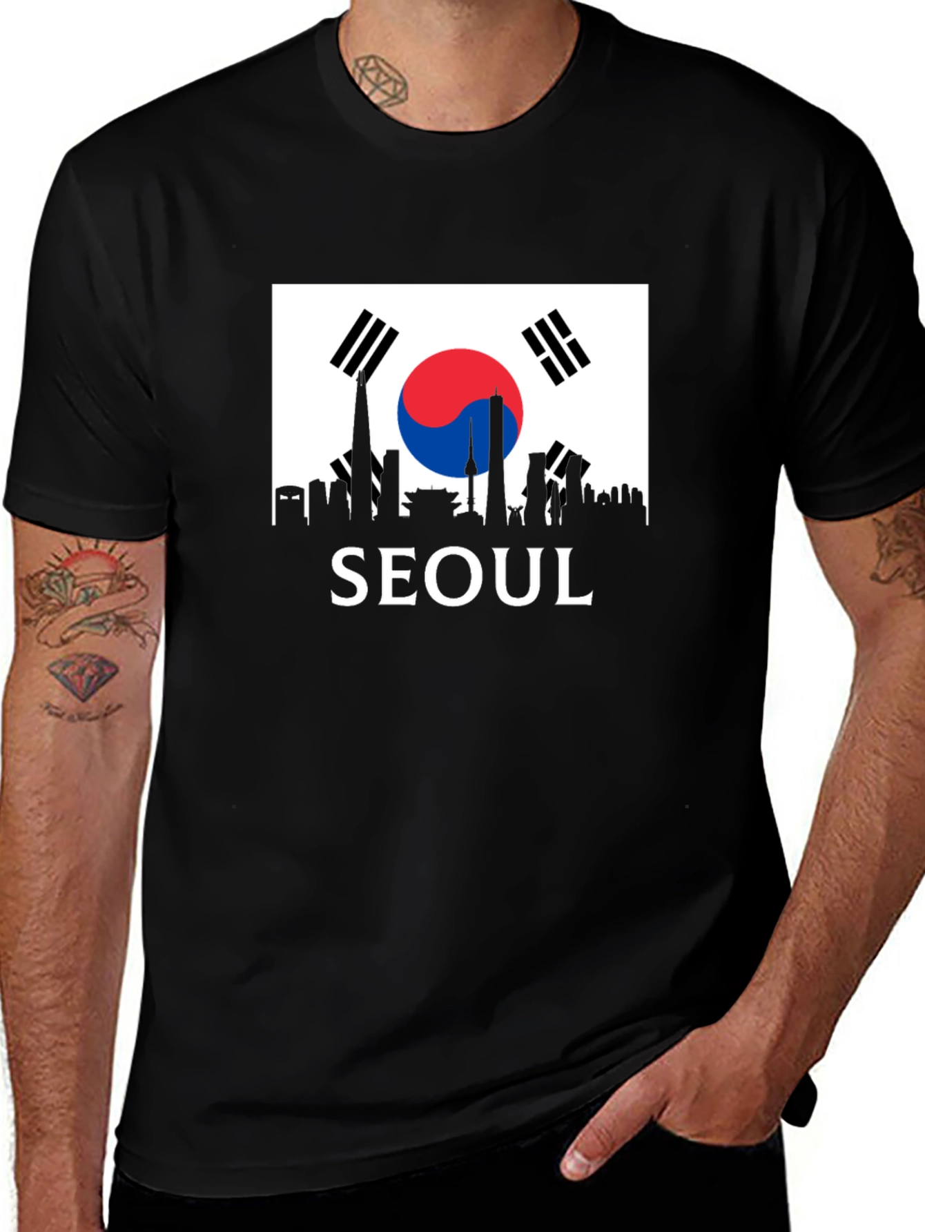 Seoul Skyline T-Shirt - Korea Flag Design