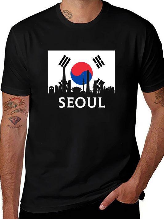 Seoul Skyline T-Shirt - Korea Flag Design