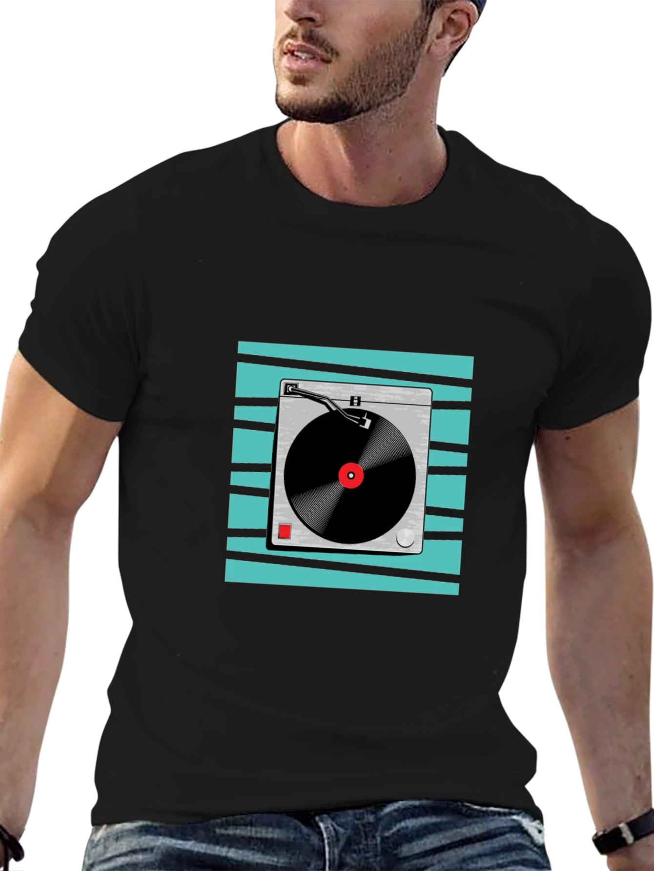 Retro Turntable Graphic Tee - Black