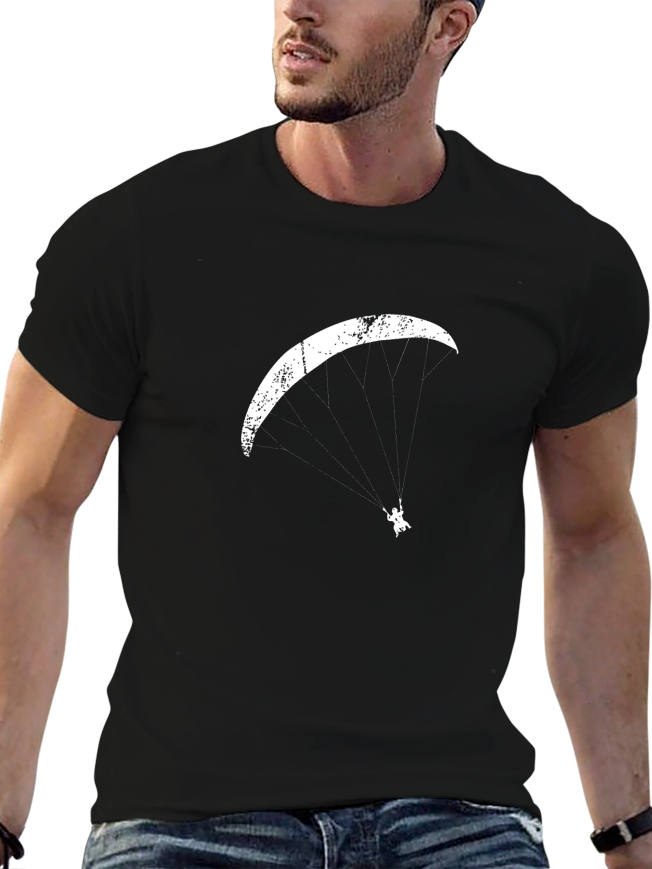 Paragliding Graphic Tee - Black Cotton T-Shirt