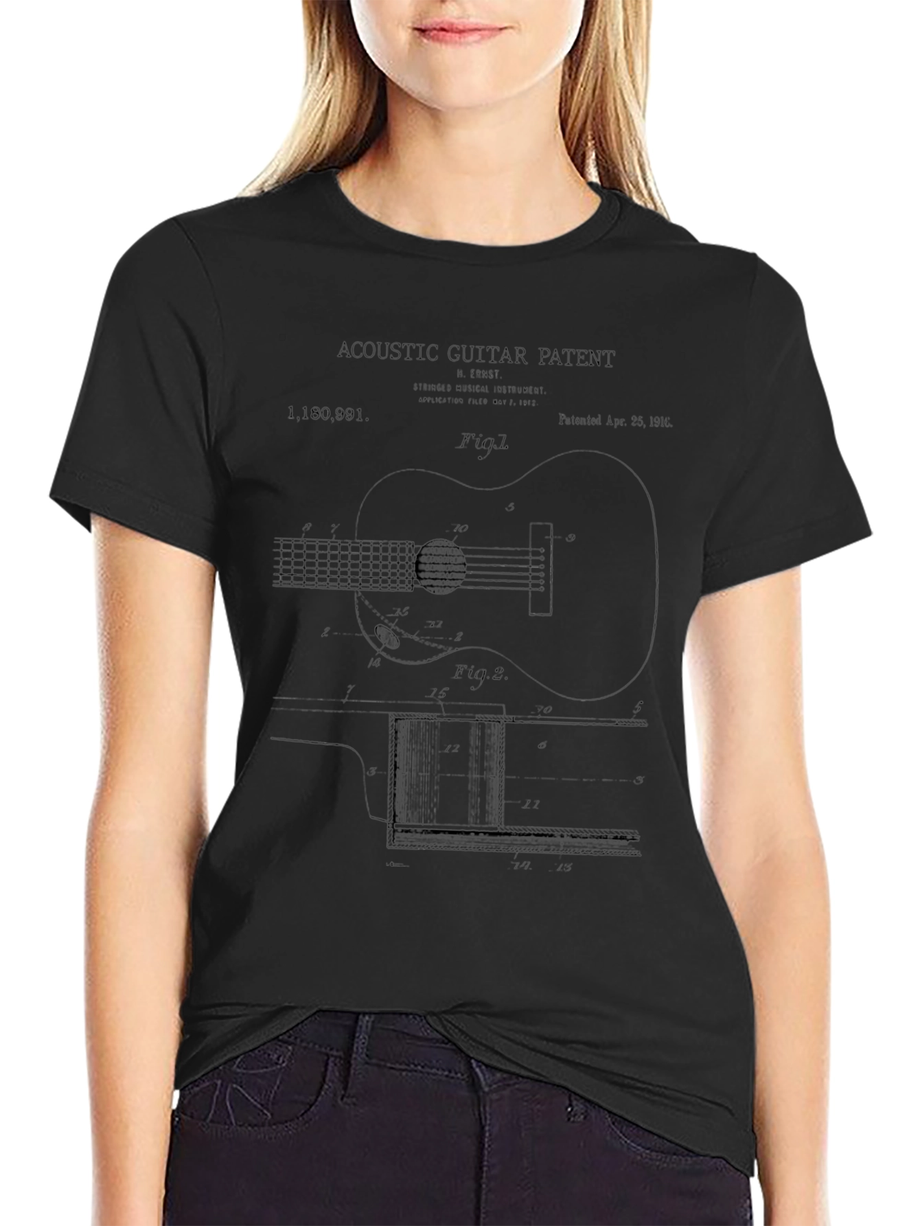 Acoustic Guitar Patent Black T-Shirt