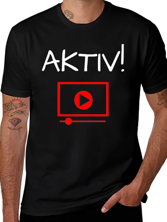 Aktiv! Black Graphic Tee Shirt - Modern Play Button Design