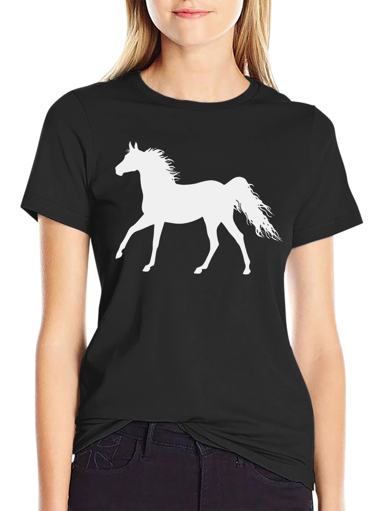 Horse Silhouette Graphic Tee - Black Cotton T-Shirt