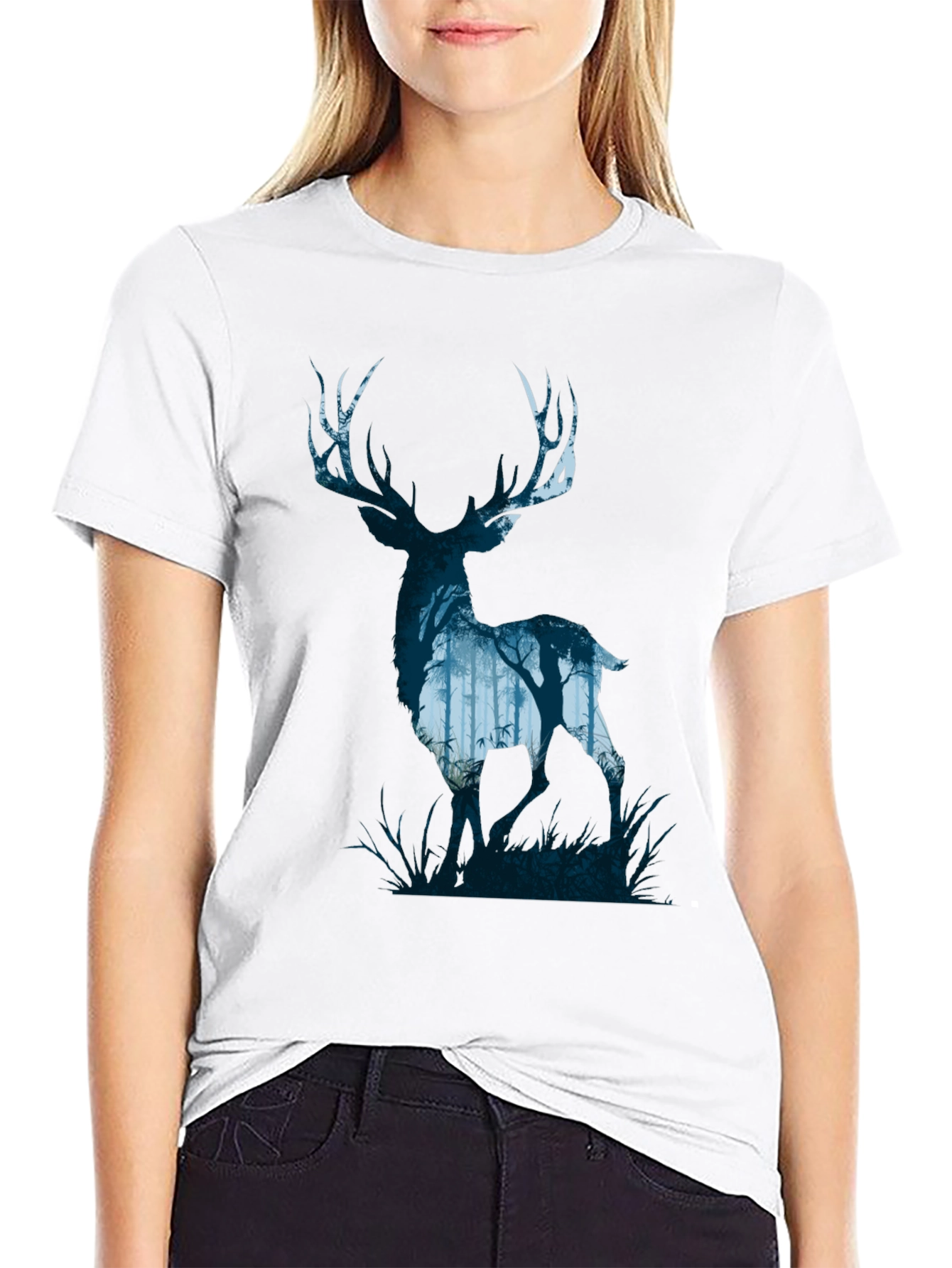 Nature Deer Silhouette Graphic Tee - Mens Black T-Shirt